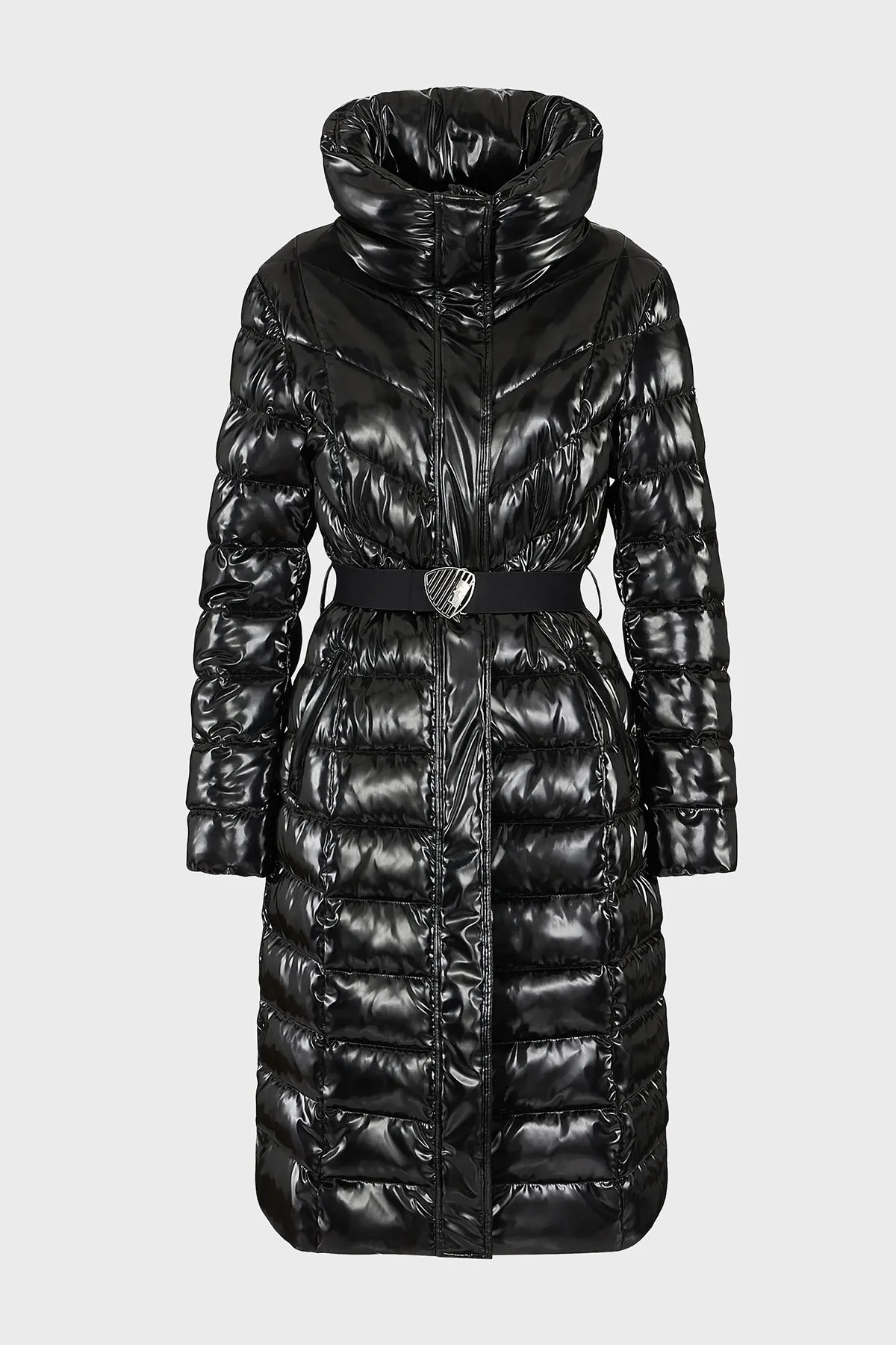 EA7 Logolu Regular Fit Parlak Görünümlü Cepli Kemerli Uzun Bayan Mont 6LTL04 TNAUZ 1200 SİYAH - 4