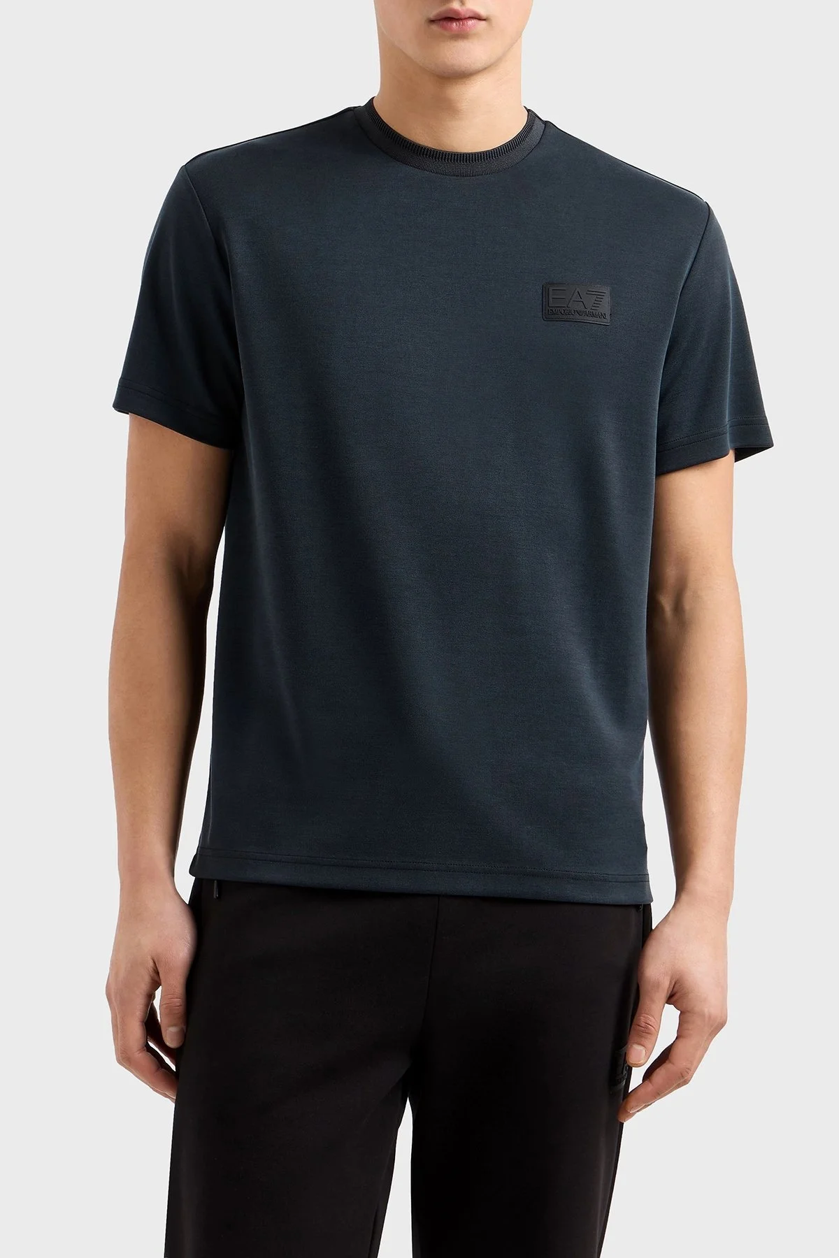 EA7 Logolu Regular Fit Sıfır Yaka Erkek T Shirt 7M000089 AF13862 UC001 SİYAH - 1