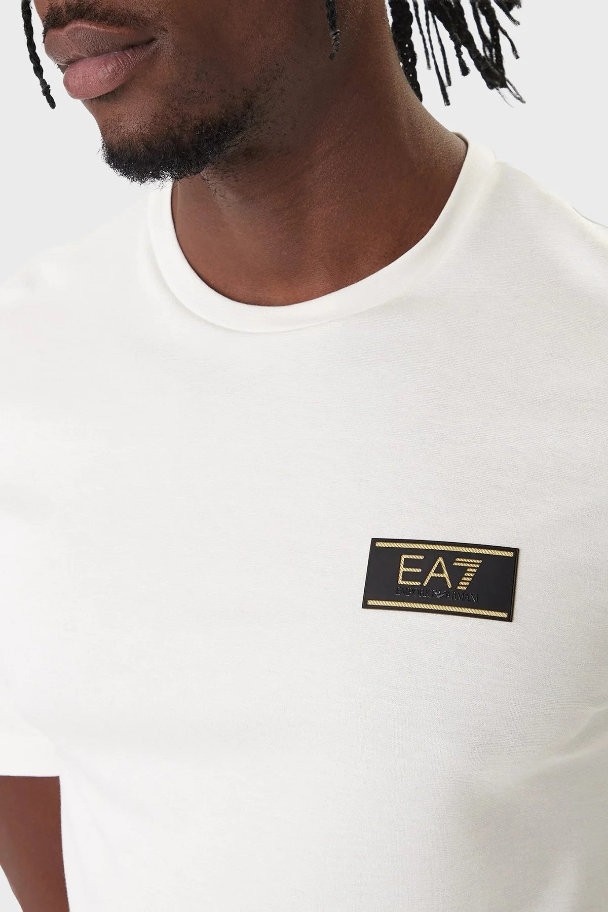 EA7 Logolu Regular Fit Yuvarlak Yaka Erkek T Shirt 7M001331 AF13739 U0004 BEYAZ - 4