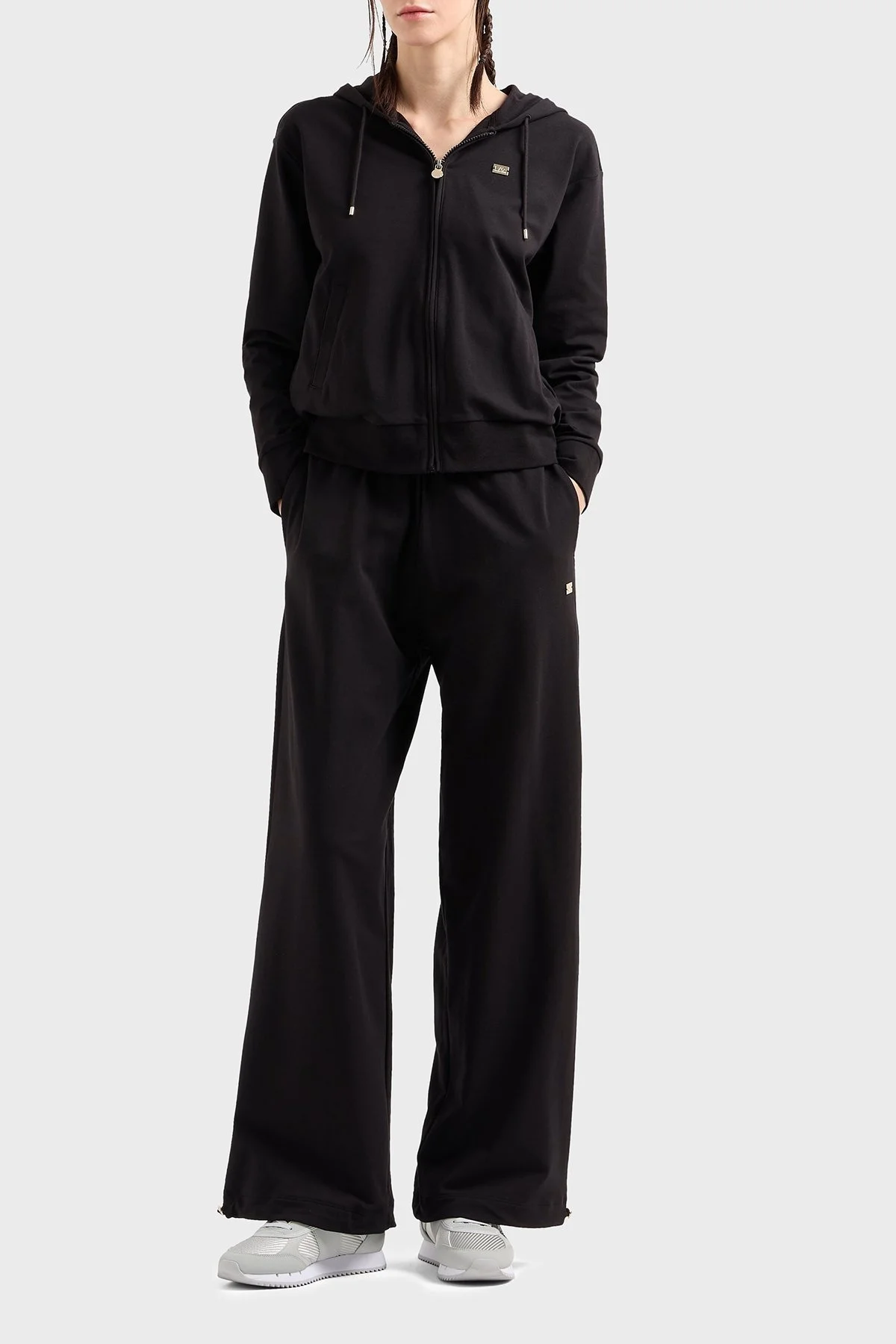 EA7 Logolu Relaxed Fit Kapüşonlu Bol Paça Bayan Eşofman Takımı 7W000086 AF13135 UC001 SİYAH - 1