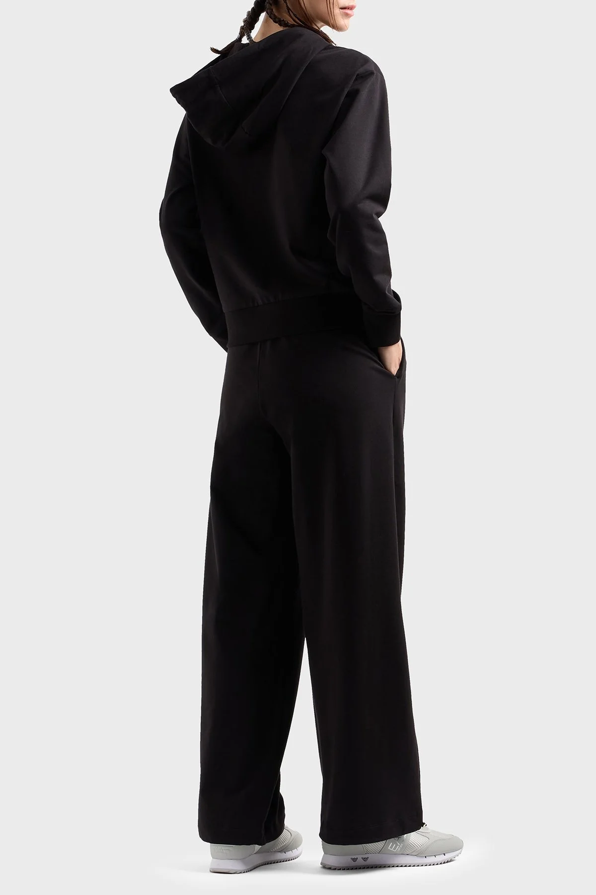 EA7 Logolu Relaxed Fit Kapüşonlu Bol Paça Bayan Eşofman Takımı 7W000086 AF13135 UC001 SİYAH - 3