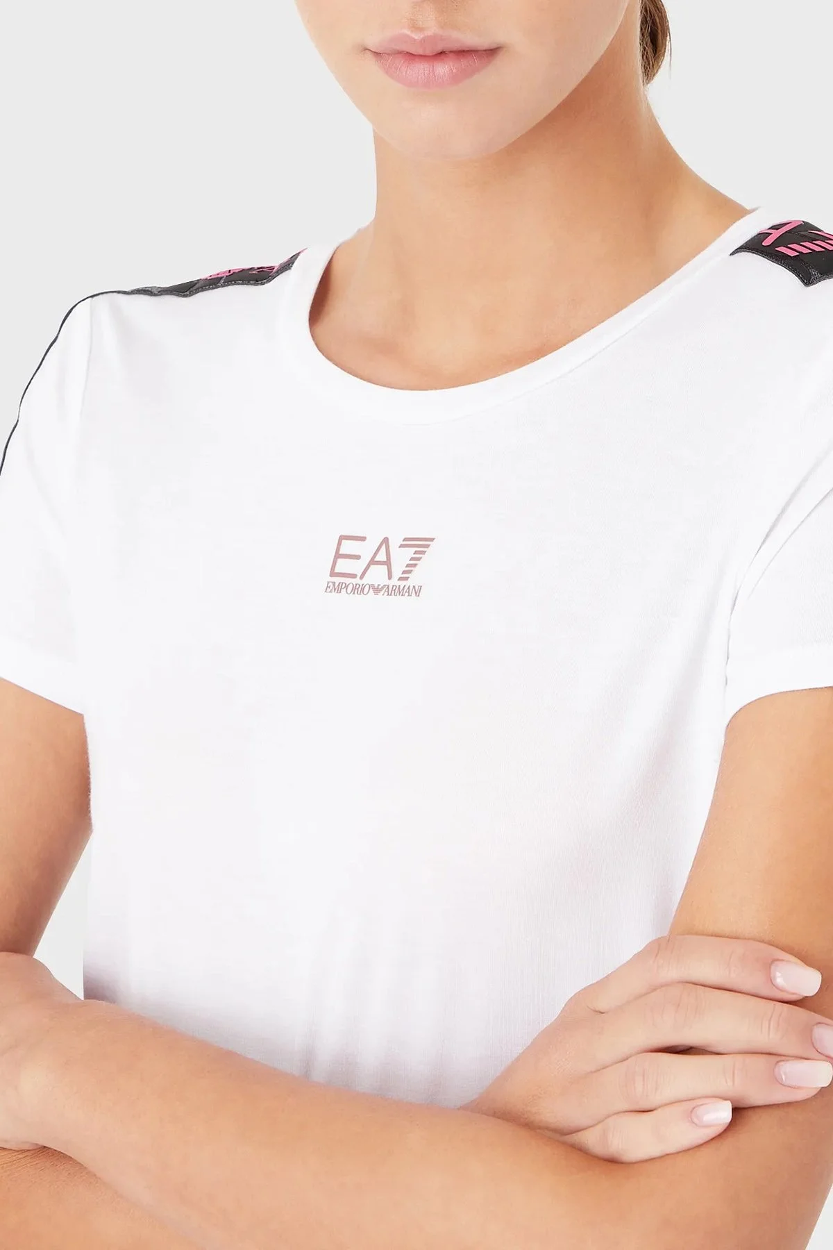 EA7 Logolu Slim Fit Bisiklet Yaka Kadın T Shirt 3RTT02 TJKUZ 1100 BEYAZ - 3