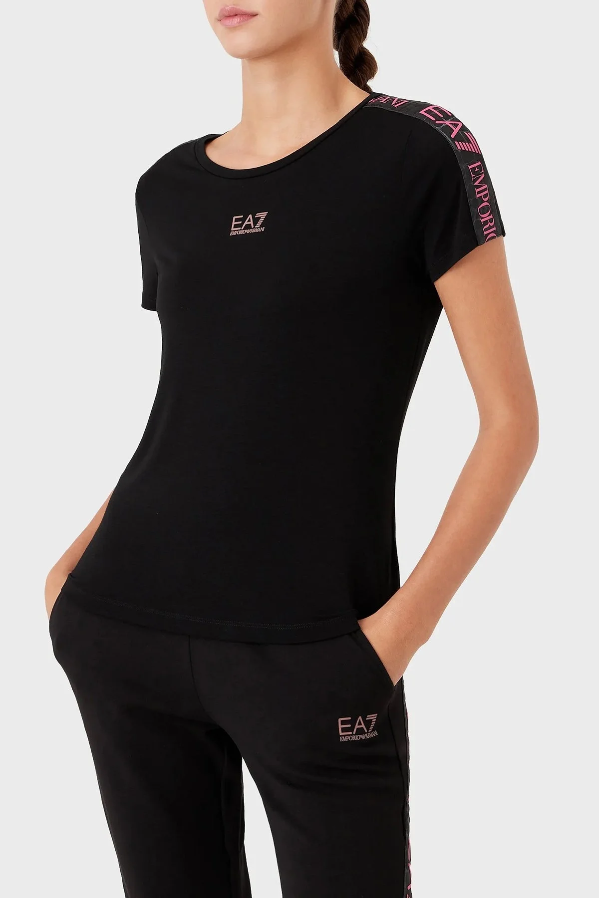 EA7 Logolu Slim Fit Bisiklet Yaka Bayan T Shirt 3RTT02 TJKUZ 1200 SİYAH - 1