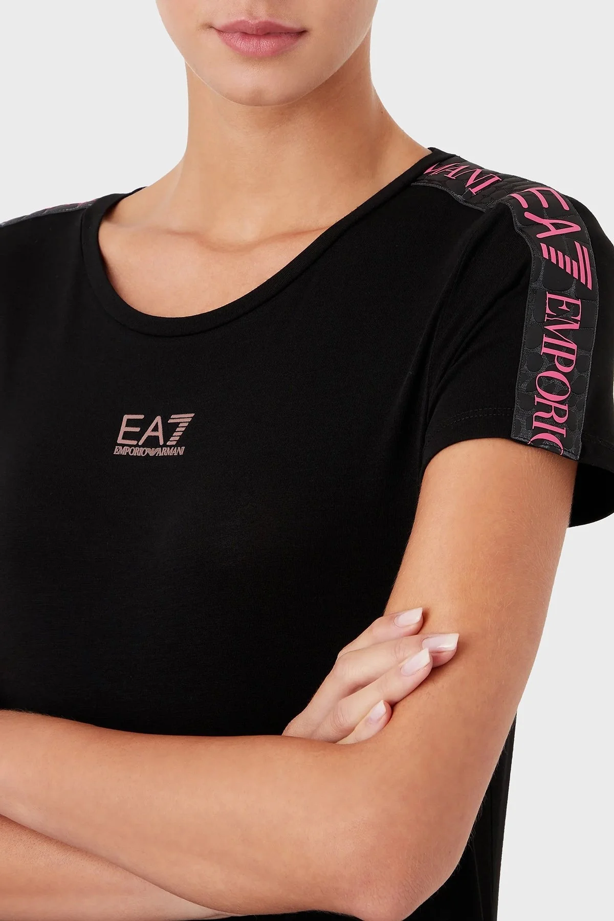 EA7 Logolu Slim Fit Bisiklet Yaka Bayan T Shirt 3RTT02 TJKUZ 1200 SİYAH - 2