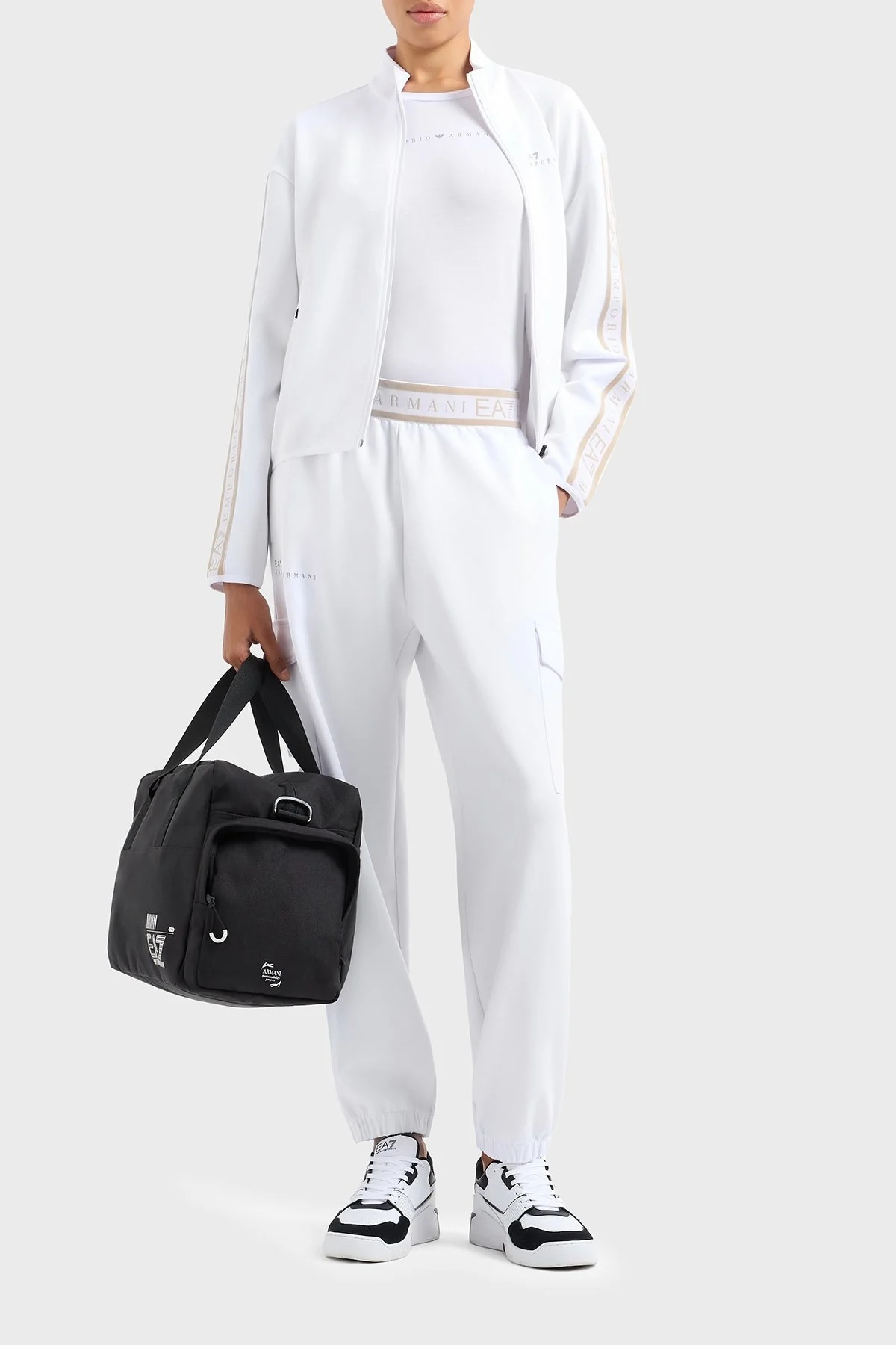 EA7 Logolu Slim Fit Bisiklet Yaka Bayan T Shirt 7W000274 AF12945 U0002 BEYAZ - 2