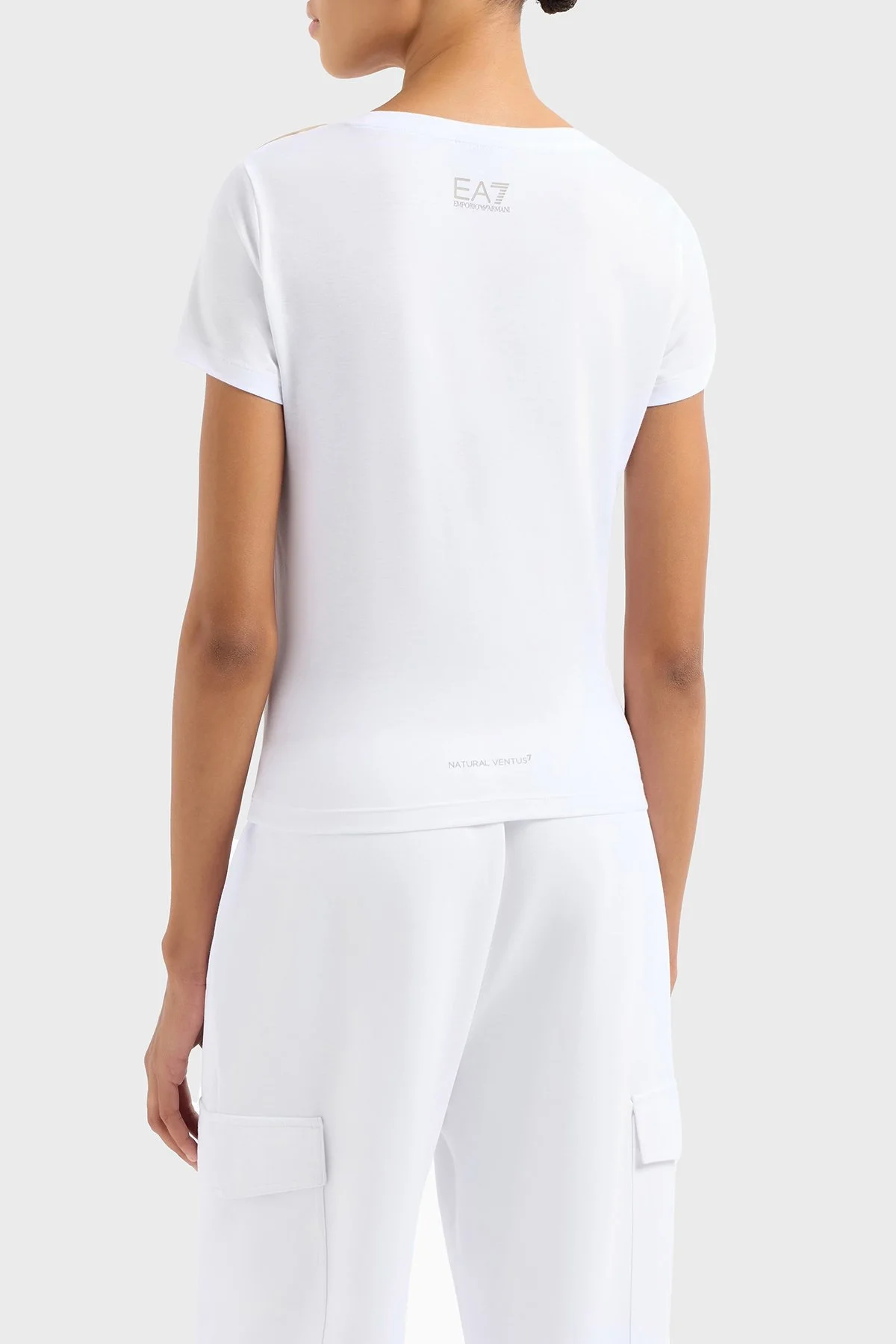 EA7 Logolu Slim Fit Bisiklet Yaka Kadın T Shirt 7W000274 AF12945 U0002 BEYAZ - 3