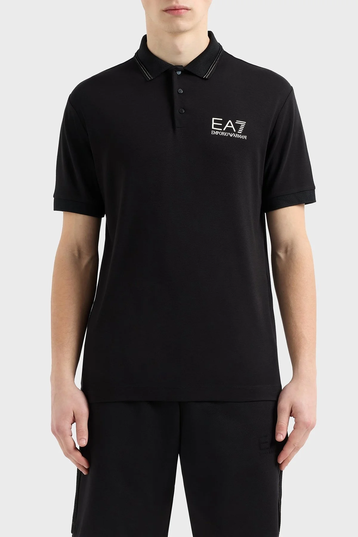 EA7 Logolu Slim Fit Düğmeli Erkek Polo Yaka T Shirt 7M000300 AF13739 UC001 SİYAH - 1