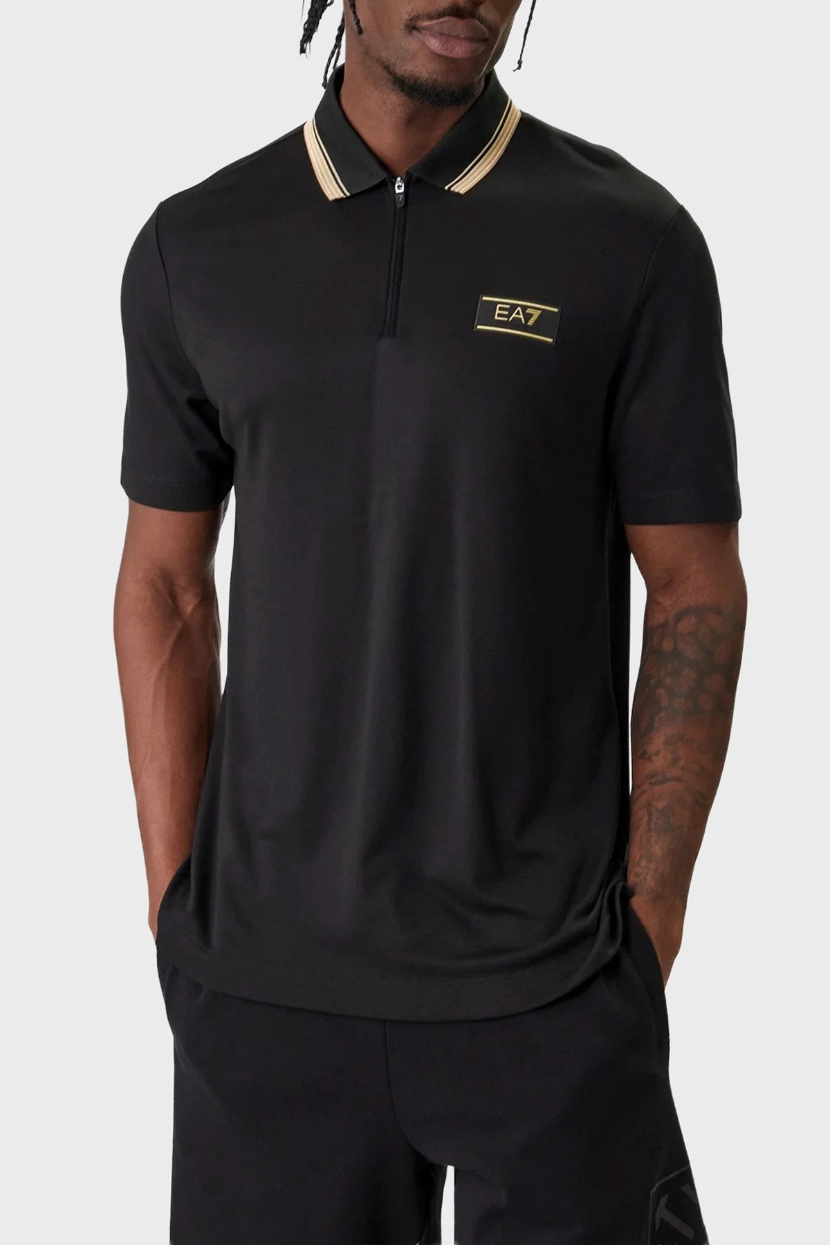 EA7 Logolu Slim Fit Kısa Kollu Erkek Polo 7M001333 AF13739 UC001 SİYAH - 1