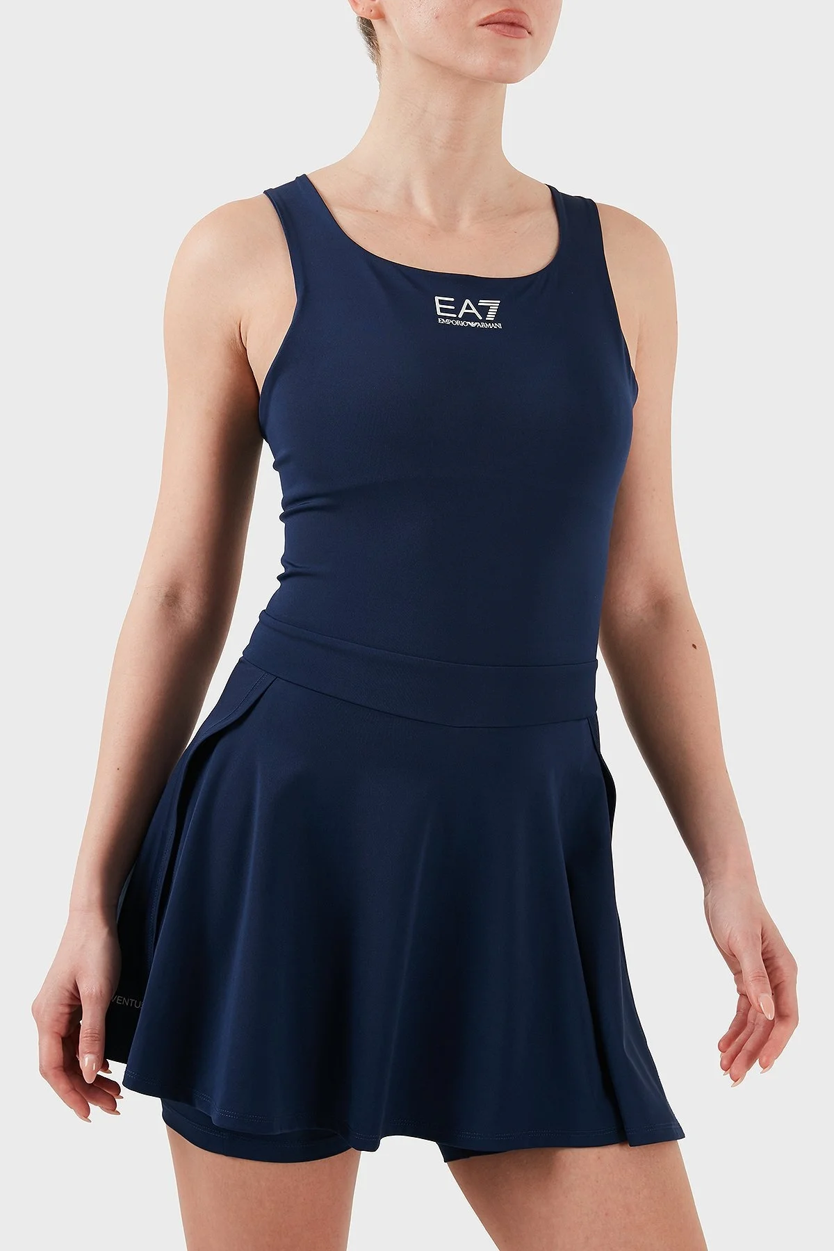 EA7 Logolu Slim Fit Yuvarlak Yaka Kalın Askılı Şortlu Pileli Spor Bayan Elbise 7W000202 AF13282 UB107 LACİVERT - 6