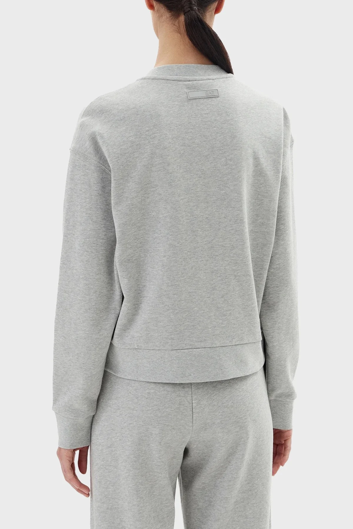 EA7 Logolu Streç Pamuklu Regular Fit Kolej Yaka Kadın Sweat 7W000178 AF12473 O8002 GRİ - 3