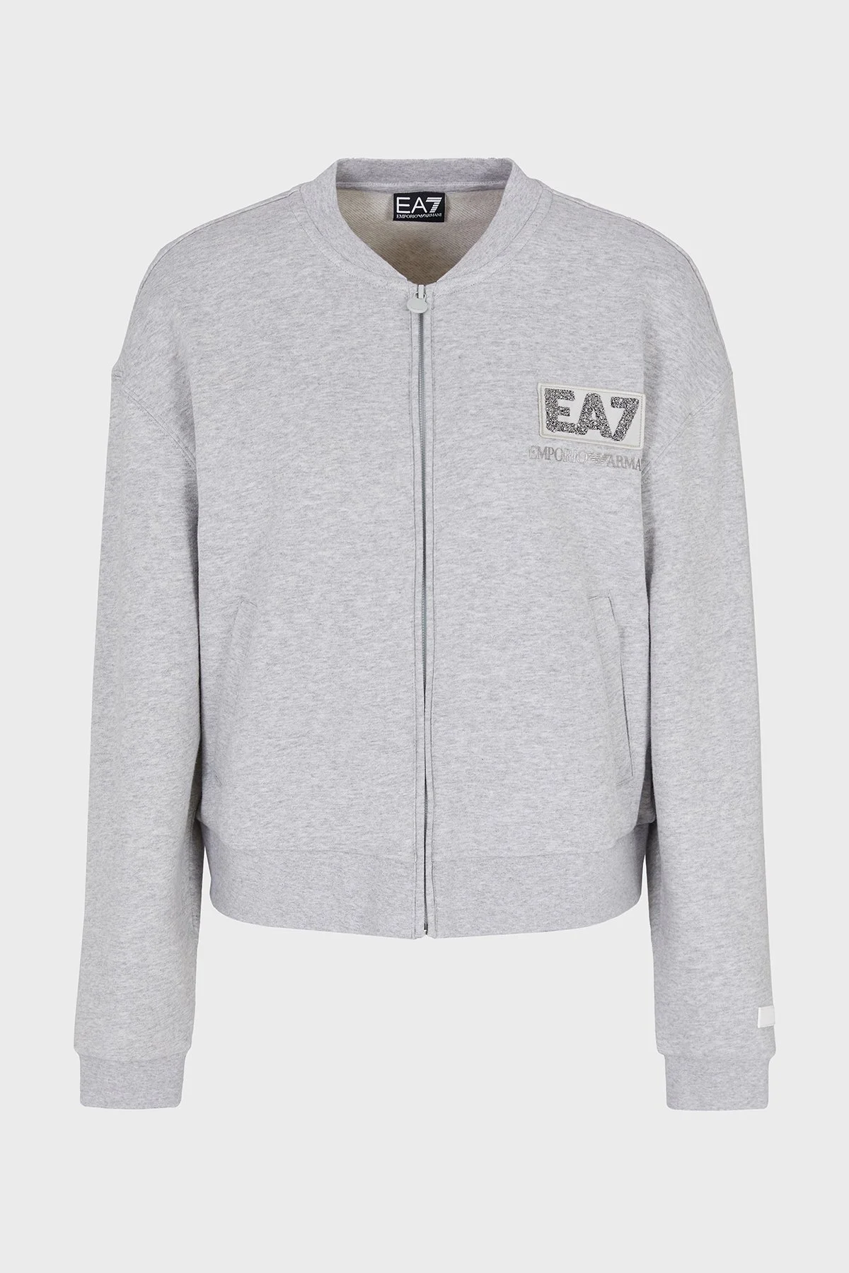 EA7 Logolu Streç Pamuklu Regular Fit Kolej Yaka Kadın Sweat 7W000178 AF12473 O8002 GRİ - 7