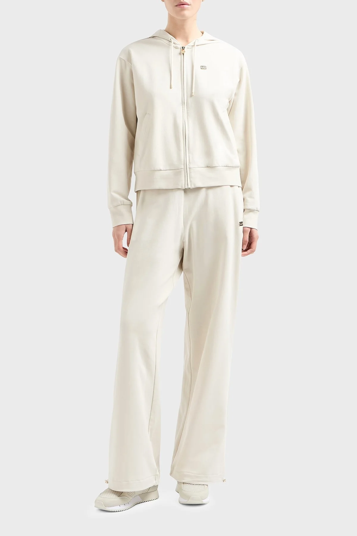 EA7 Logolu Streç Pamuklu Relaxed Fit Kapüşonlu Bayan Eşofman Takımı 7W000086 AF13135 U1112 KREM - 2