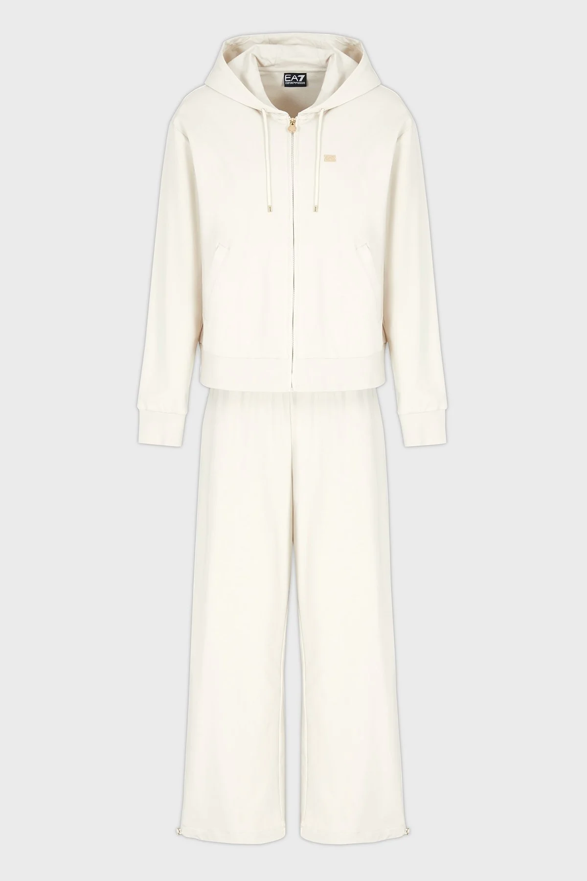 EA7 Logolu Streç Pamuklu Relaxed Fit Kapüşonlu Bayan Eşofman Takımı 7W000086 AF13135 U1112 KREM - 6