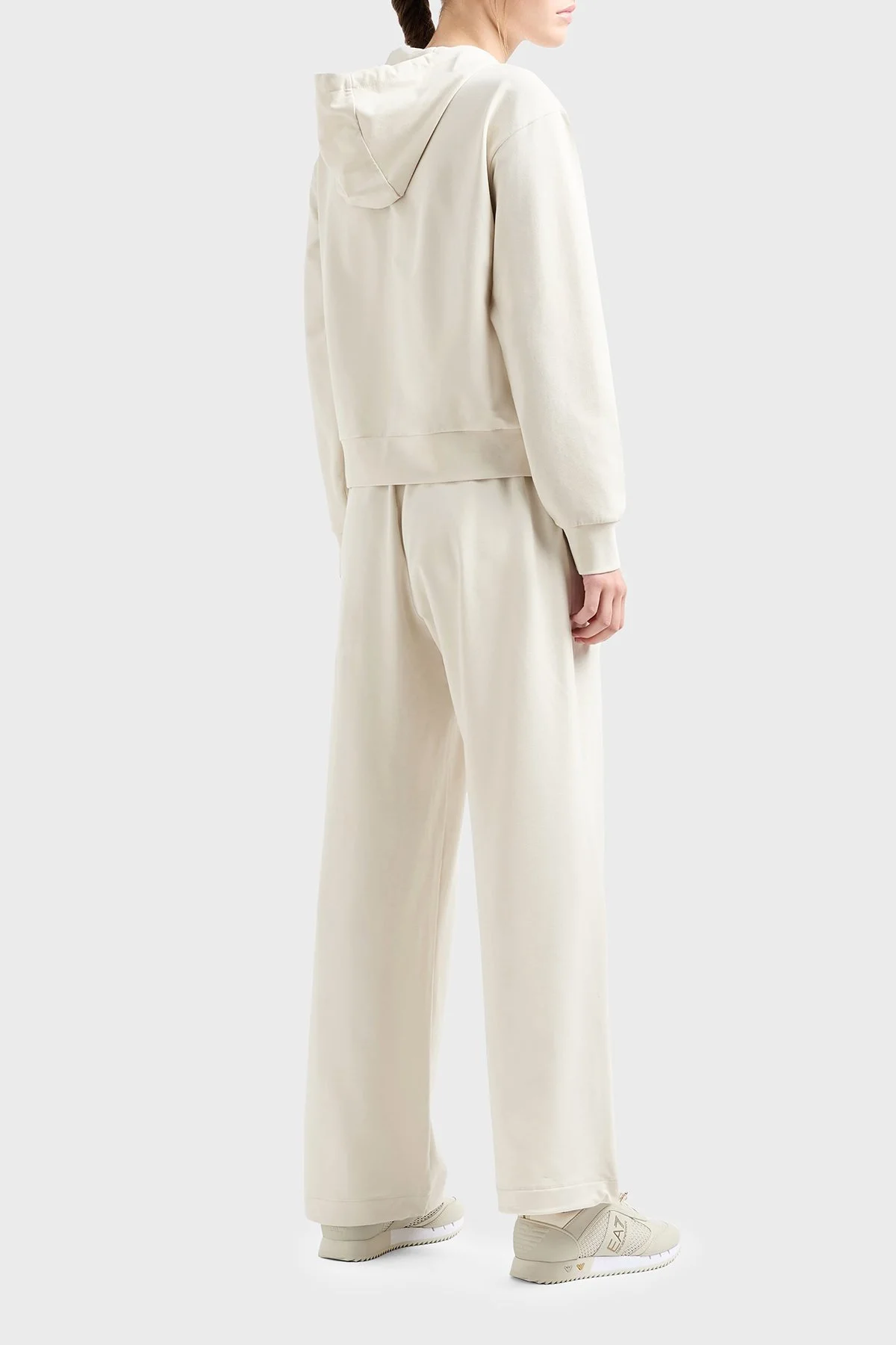 EA7 Logolu Streç Pamuklu Relaxed Fit Kapüşonlu Kadın Eşofman Takımı 7W000086 AF13135 U1112 KREM - 3