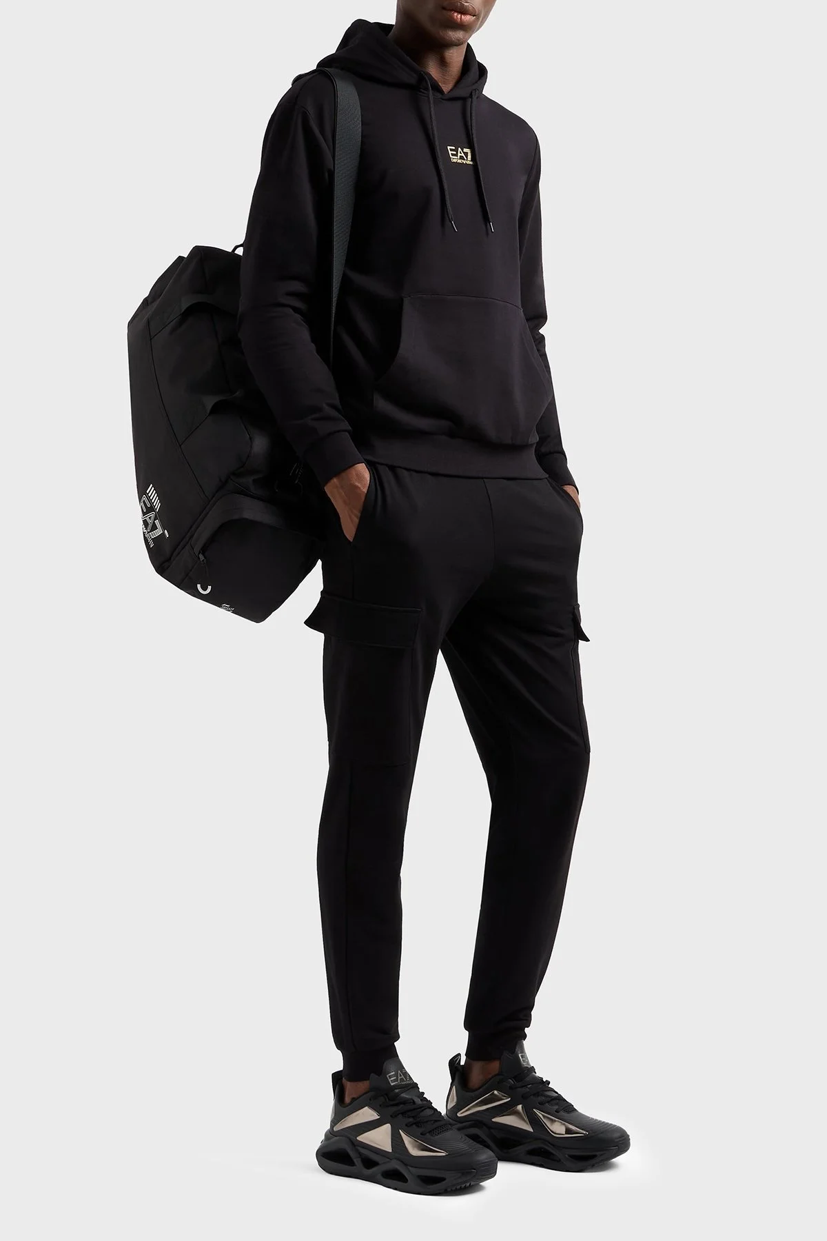 EA7 Logolu Streç Pamuklu Slim Fit Yüksek Bel Kargo Cepli Jogger Erkek Pantolon 8NPP67 PJVRZ 0208 SİYAH - 2