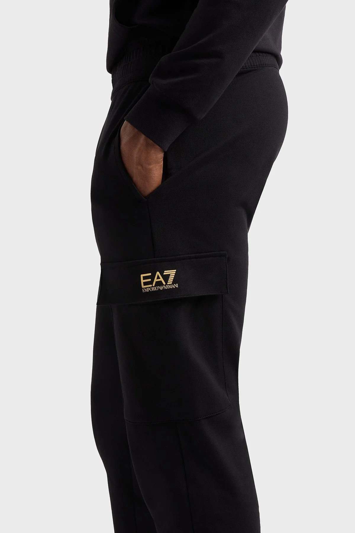 EA7 Logolu Streç Pamuklu Slim Fit Yüksek Bel Kargo Cepli Jogger Erkek Pantolon 8NPP67 PJVRZ 0208 SİYAH - 4