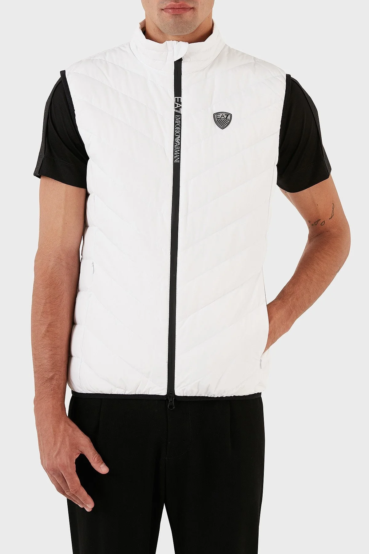 EA7 Logolu Suya ve Soğuğa Dayanıklı Kuş Tüyü Dolgulu Regular Fit Şişme Erkek Yelek 8NPQ02 PNE1Z 1100 BEYAZ - 1