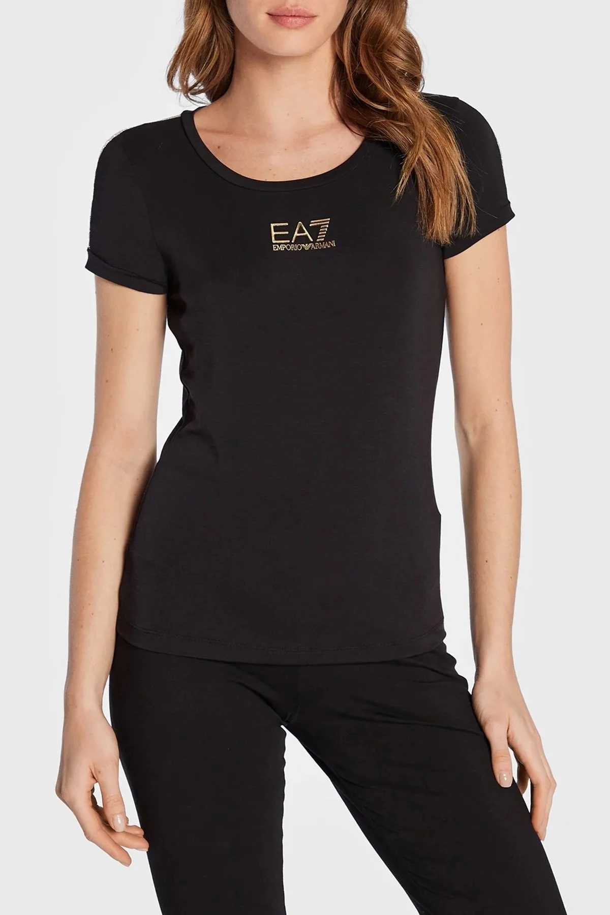 EA7 Logolu Yuvarlak Yaka Slim Fit Bayan T Shirt 6LTT17 TJCYZ 1200 SİYAH - 1
