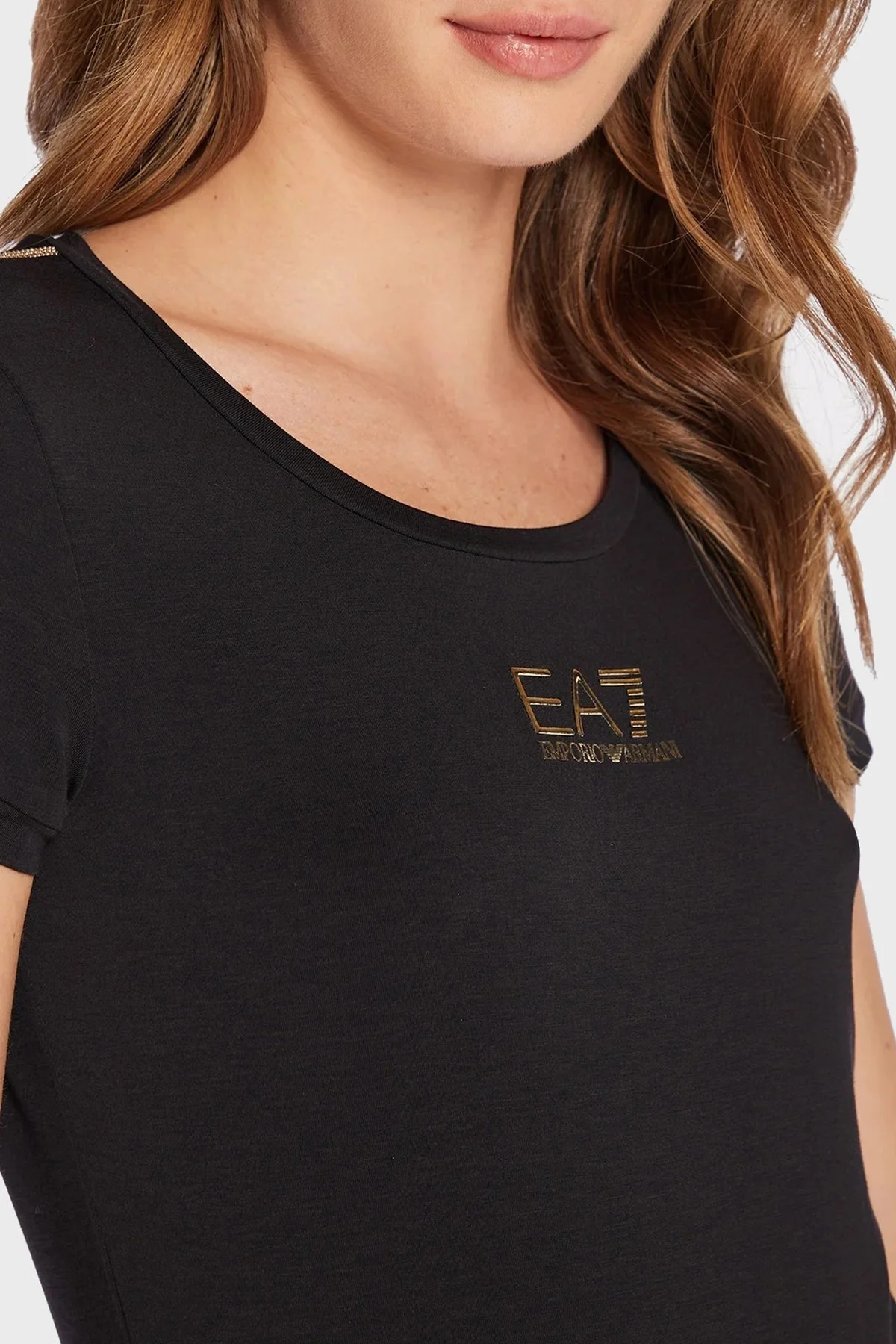 EA7 Logolu Yuvarlak Yaka Slim Fit Bayan T Shirt 6LTT17 TJCYZ 1200 SİYAH - 4