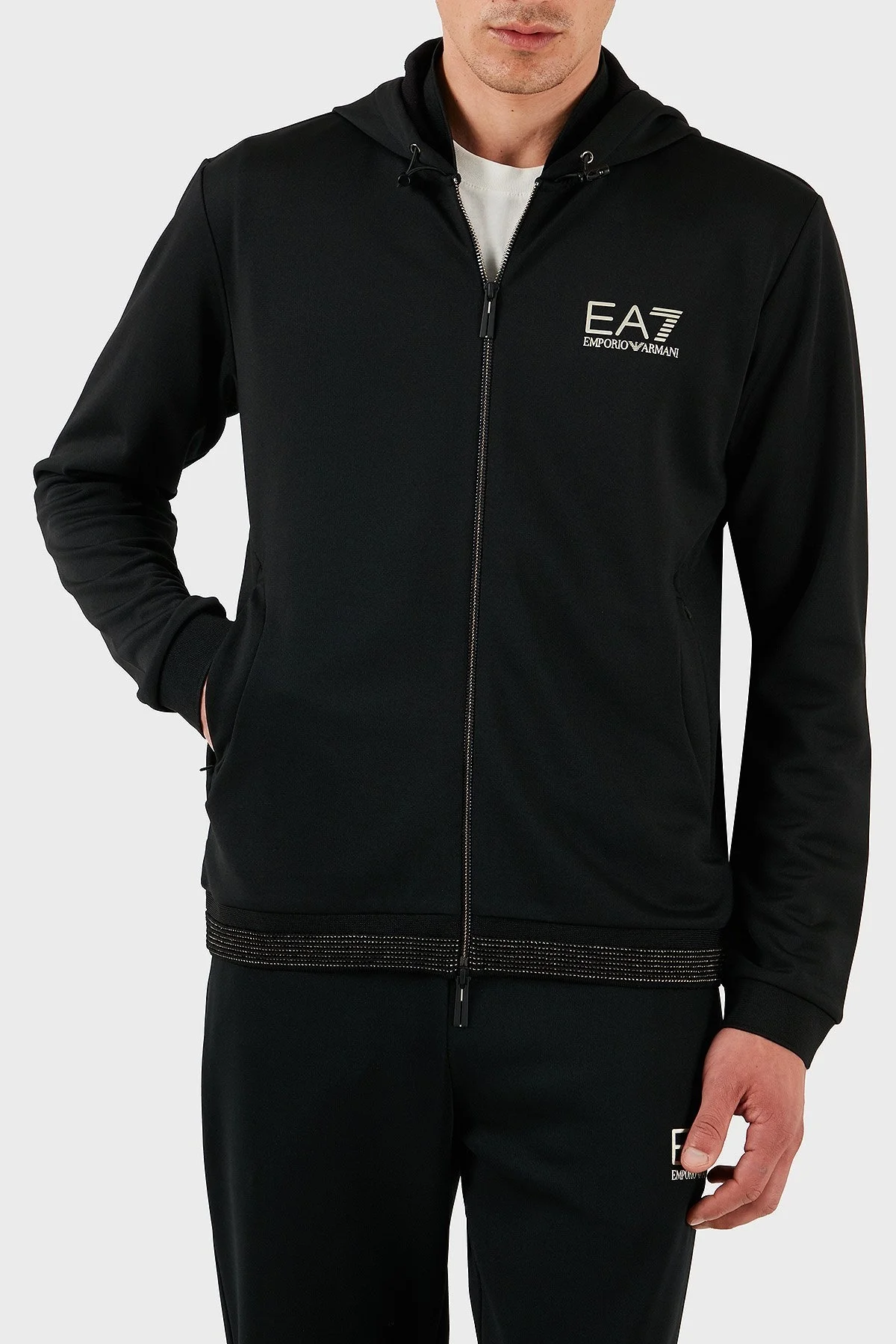 EA7 Modal Karışımlı Regular Fit Taş Detaylı Kapüşonlu Erkek Sweat 7M000304 AF13740 UC001 SİYAH - 4