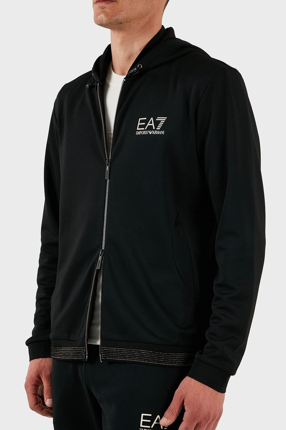 EA7 Modal Karışımlı Regular Fit Taş Detaylı Kapüşonlu Erkek Sweat 7M000304 AF13740 UC001 SİYAH - 5