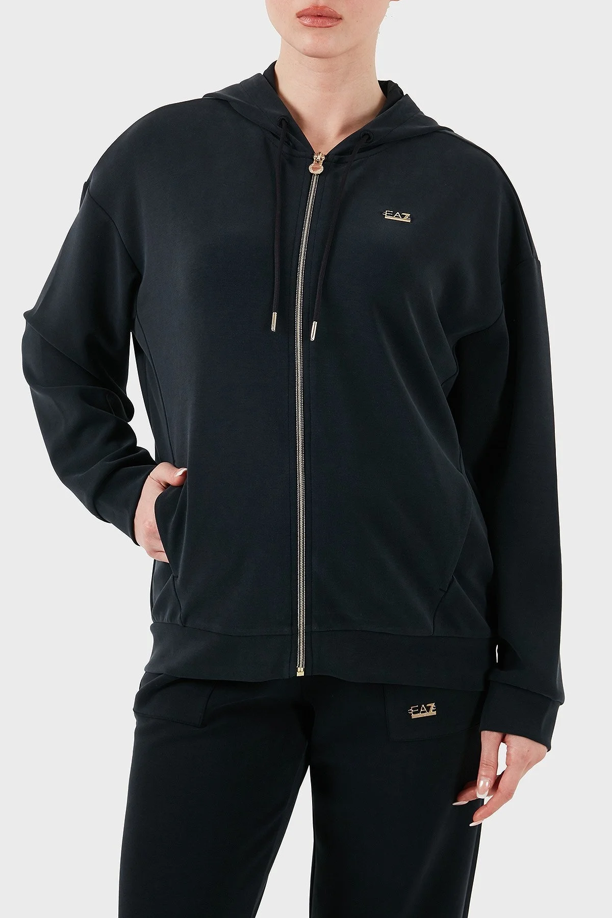 EA7 Modal Karışımlı Relaxed Fit Kapüşonlu Yaka Bayan Sweat 7W000192 AF12643 UC001 SİYAH - 1