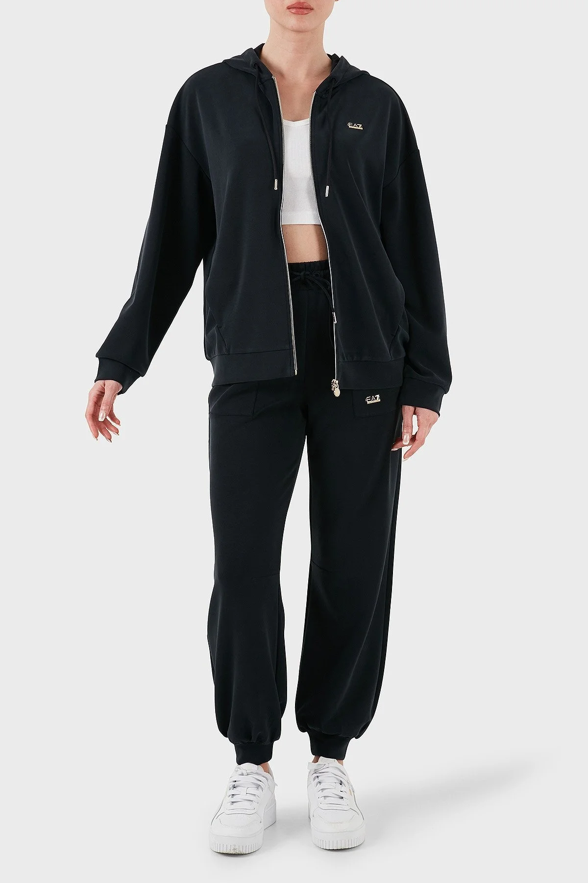 EA7 Modal Karışımlı Relaxed Fit Kapüşonlu Yaka Bayan Sweat 7W000192 AF12643 UC001 SİYAH - 2