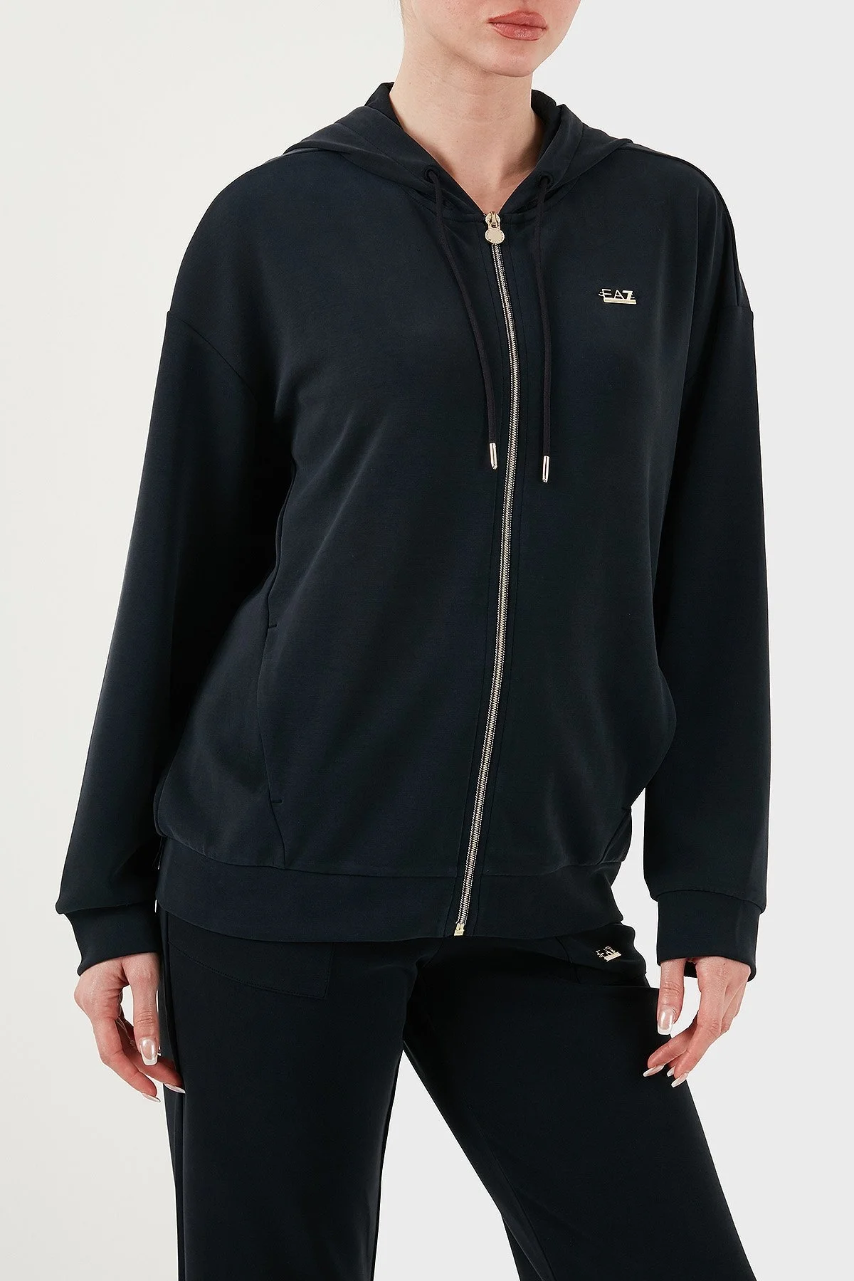 EA7 Modal Karışımlı Relaxed Fit Kapüşonlu Yaka Bayan Sweat 7W000192 AF12643 UC001 SİYAH - 4