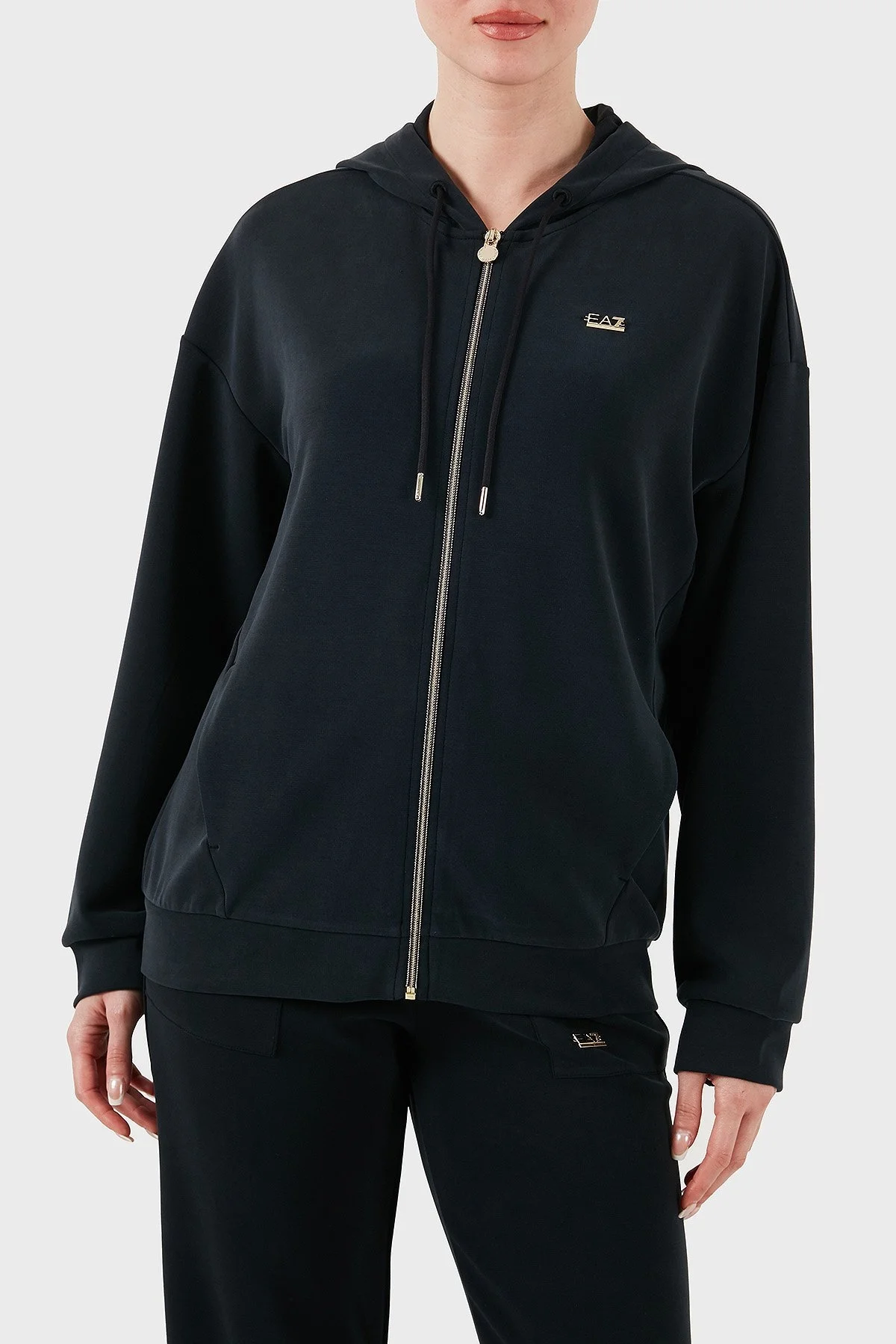 EA7 Modal Karışımlı Relaxed Fit Kapüşonlu Yaka Bayan Sweat 7W000192 AF12643 UC001 SİYAH - 5