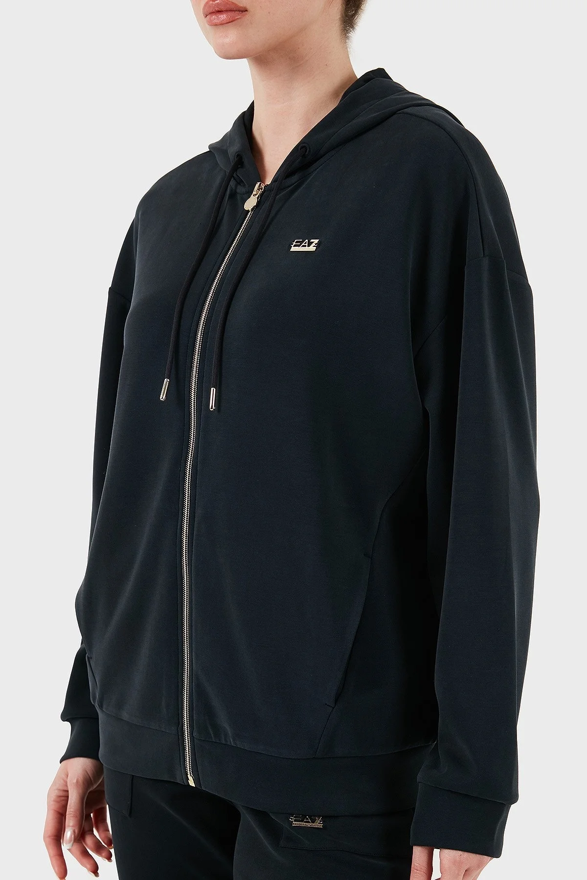 EA7 Modal Karışımlı Relaxed Fit Kapüşonlu Yaka Bayan Sweat 7W000192 AF12643 UC001 SİYAH - 6