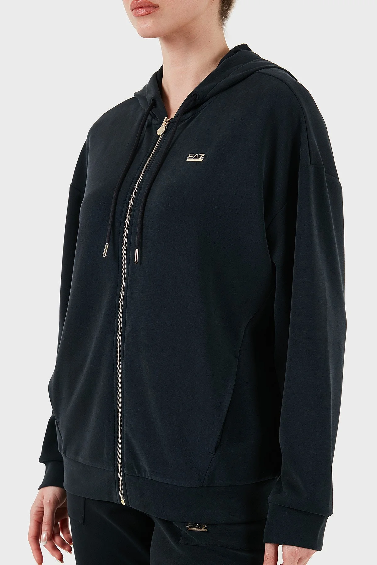 EA7 Modal Karışımlı Relaxed Fit Kapüşonlu Yaka Kadın Sweat 7W000192 AF12643 UC001 SİYAH - 6
