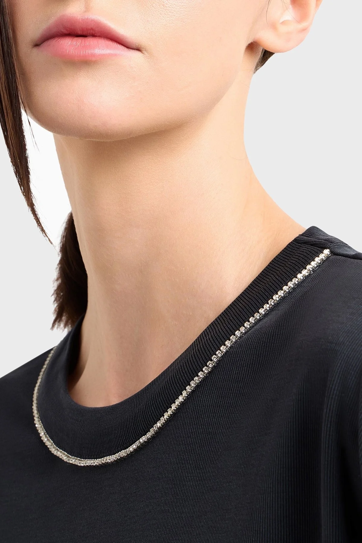 EA7 Oversize Fit Bisiklet Yaka Taş Detaylı Bayan T Shirt 7W000340 AF12956 UC001 SİYAH - 4