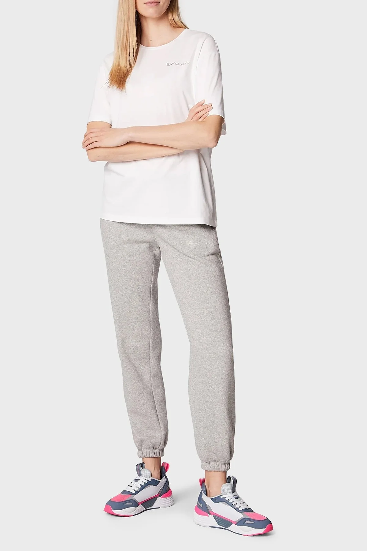 EA7 Pamuk Karışımlı Bisiklet Yaka Regular Fit Bayan T Shirt 6LTT09 TJGCZ 0100 BEYAZ - 3