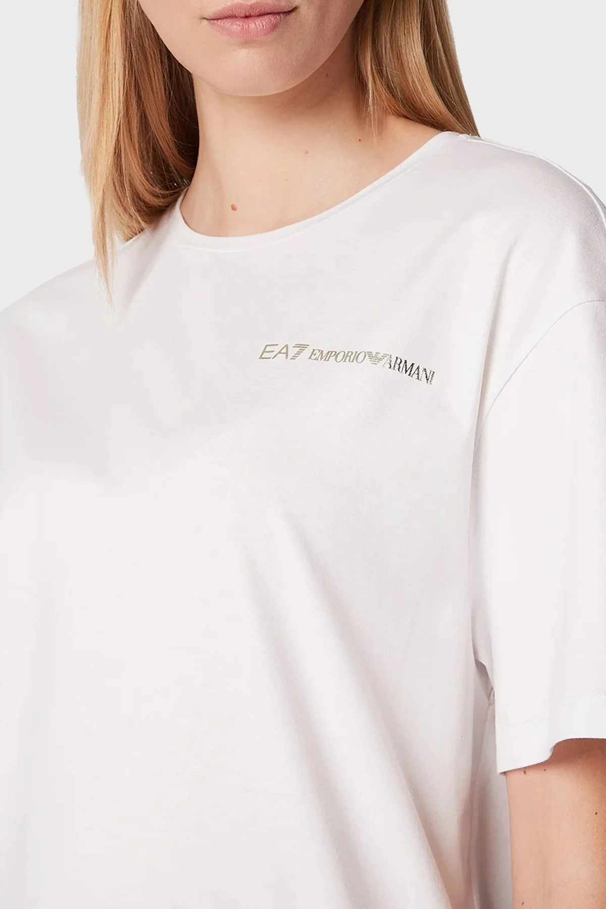 EA7 Pamuk Karışımlı Bisiklet Yaka Regular Fit Bayan T Shirt 6LTT09 TJGCZ 0100 BEYAZ - 4