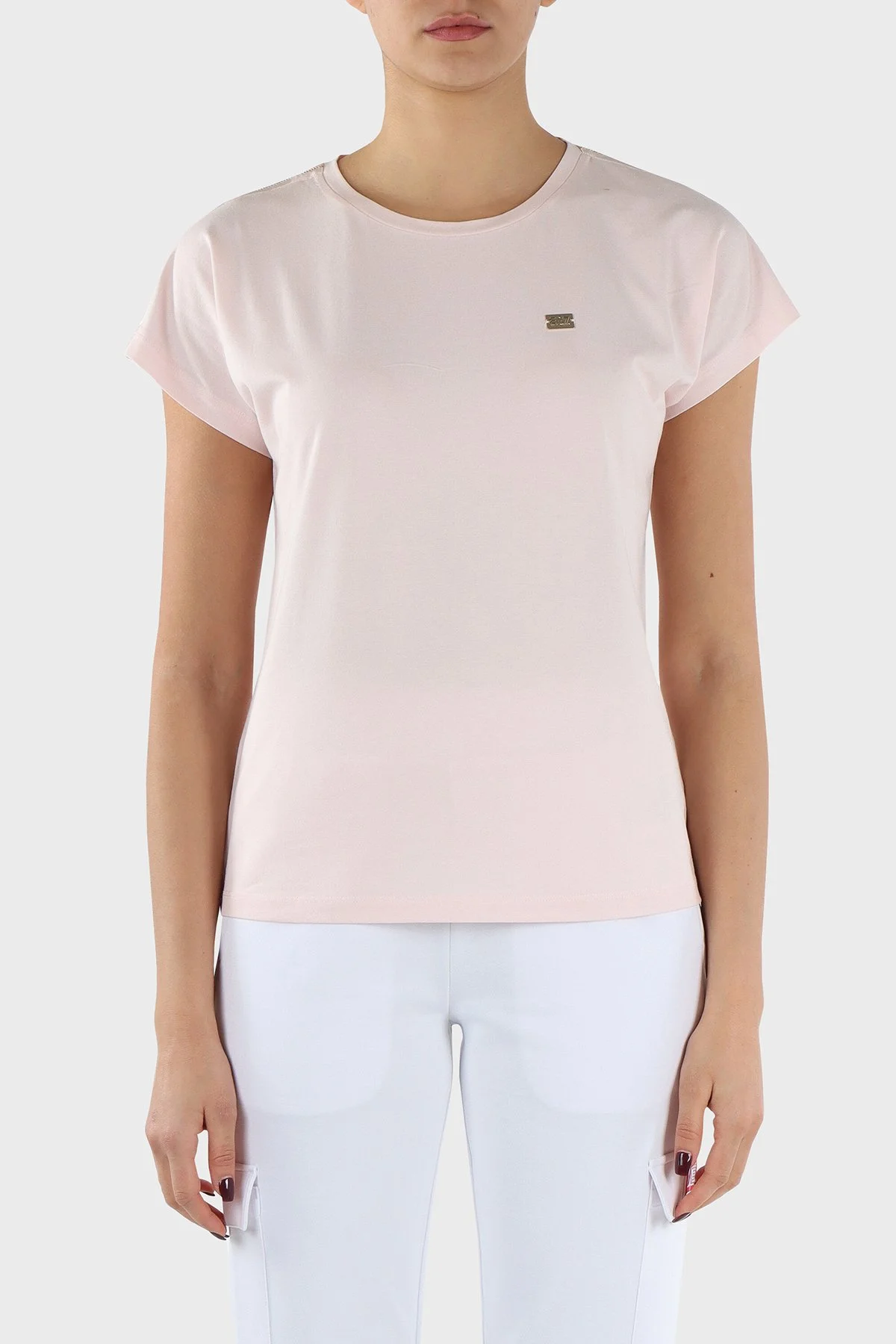 EA7 Pamuk Karışımlı Bisiklet Yaka Slim Fit Kadın T Shirt 3DTT41 TJVAZ 1422 PUDRA - 1