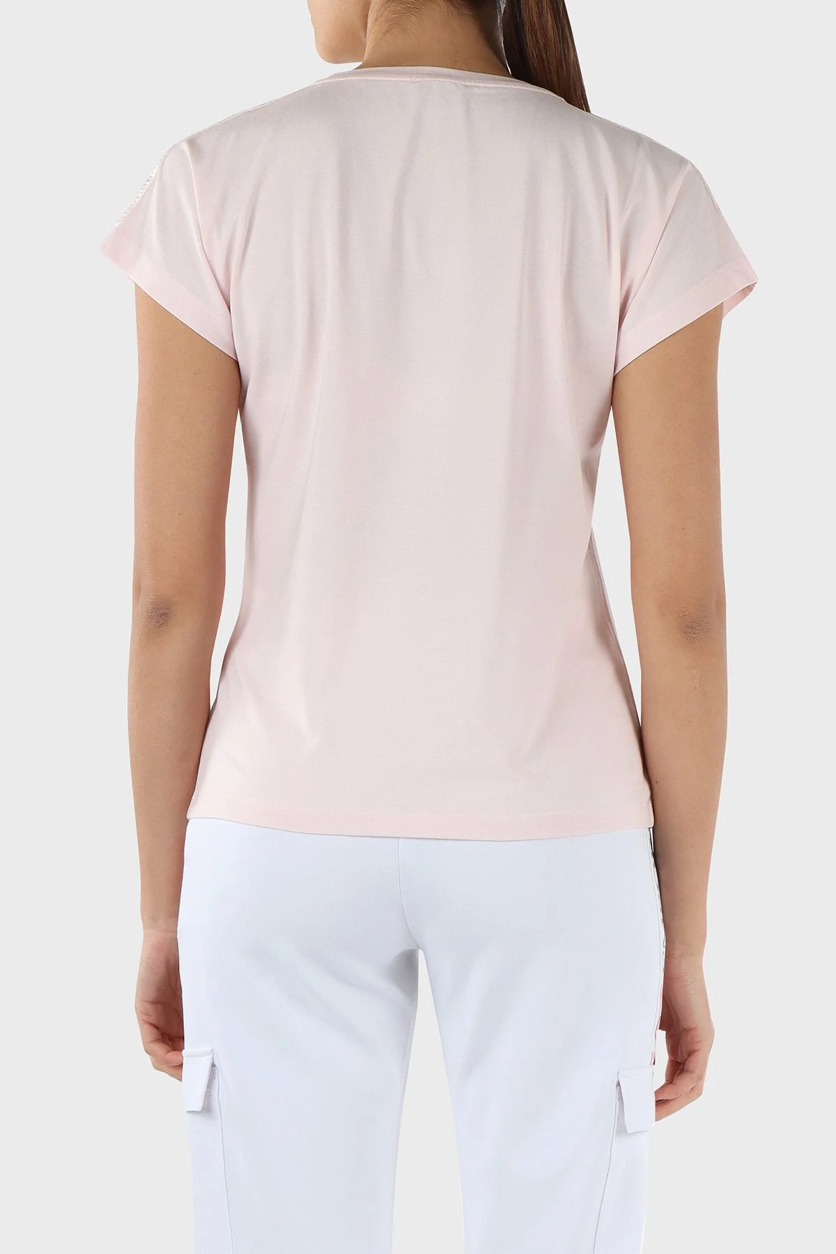 EA7 Pamuk Karışımlı Bisiklet Yaka Slim Fit Kadın T Shirt 3DTT41 TJVAZ 1422 PUDRA - 3