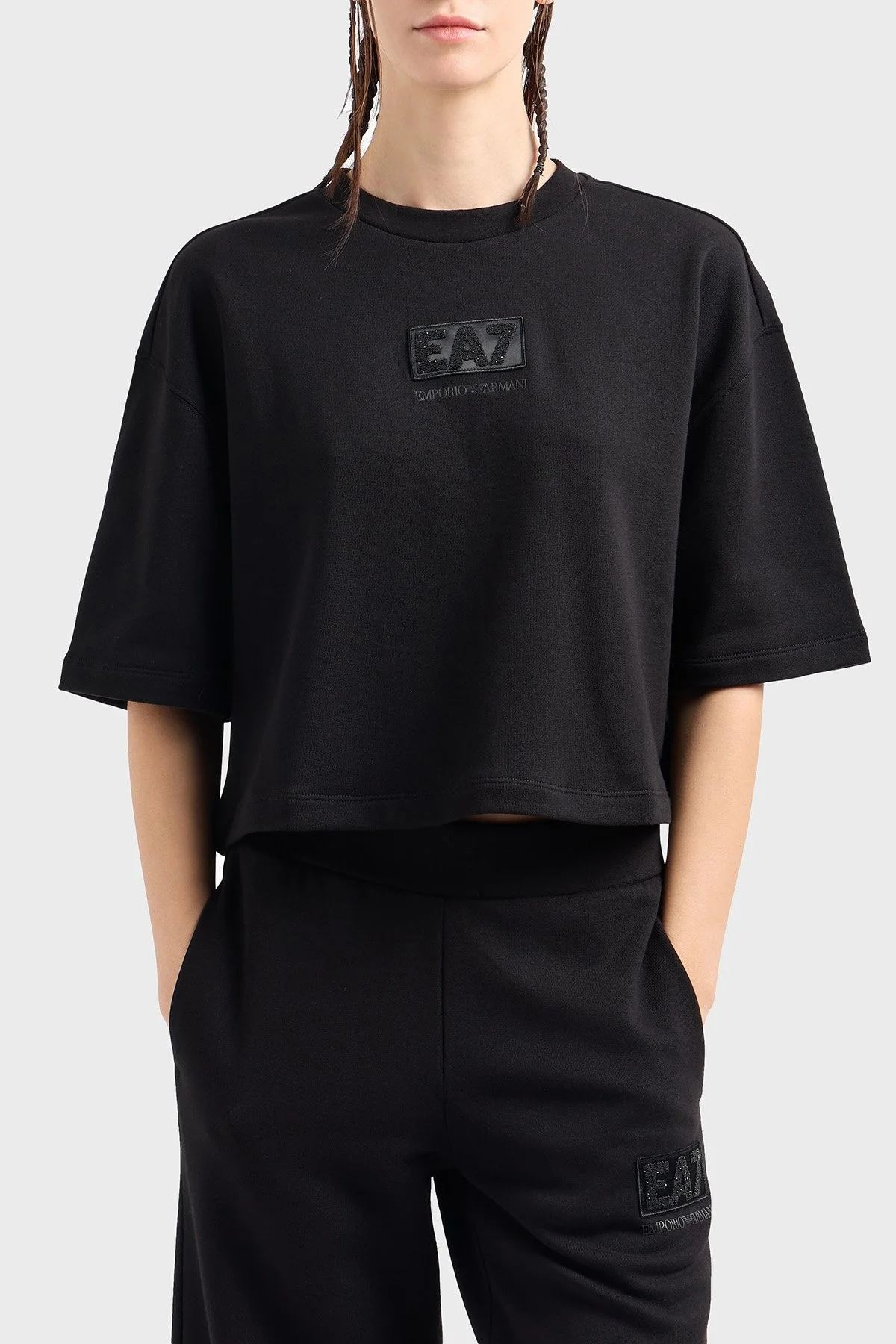 EA7 Pamuk Karışımlı Regular Fit Bisiklet Yaka Bayan T Shirt 7W000177 AF12473 UC001 SİYAH - 1