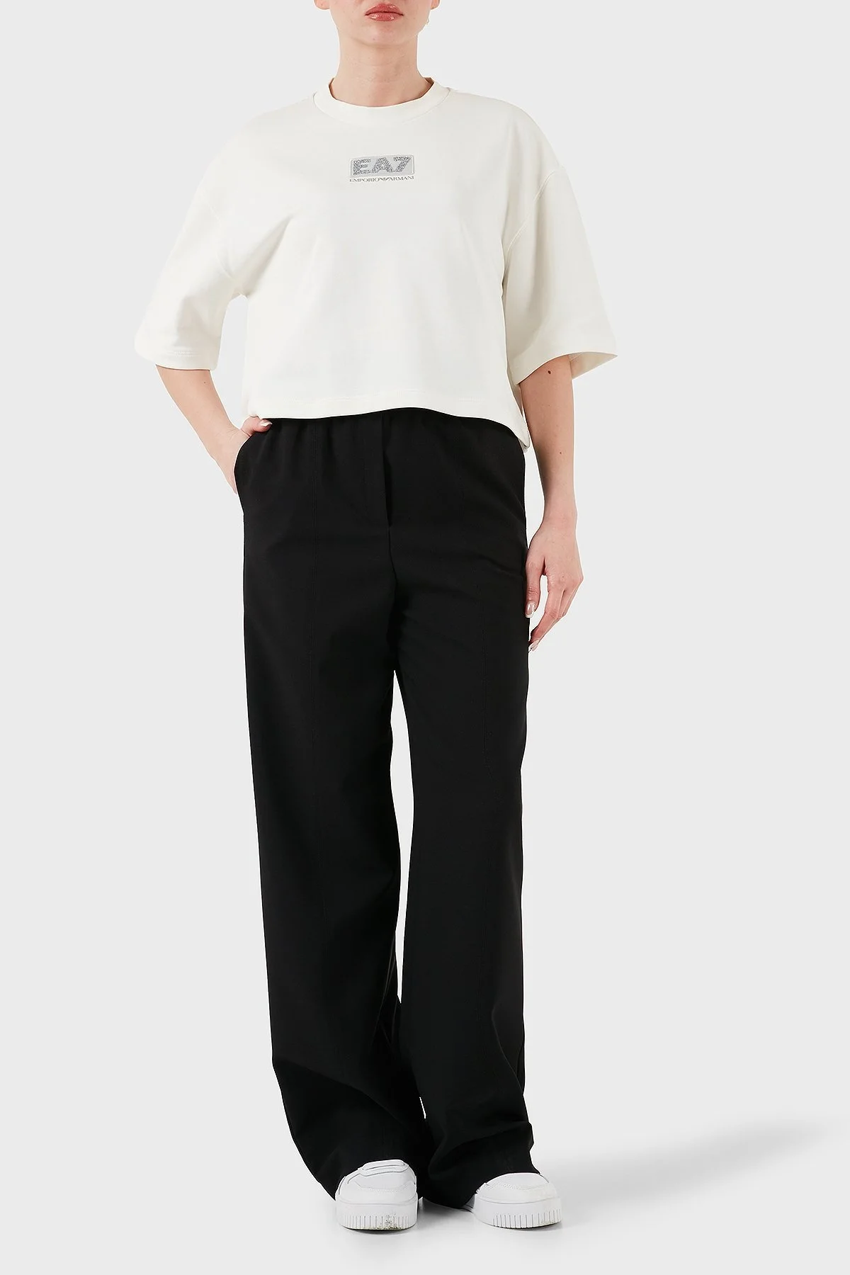 EA7 Pamuk Karışımlı Regular Fit Bisiklet Yaka Logolu Bayan T Shirt 7W000177 AF12473 U0005 EKRU - 2