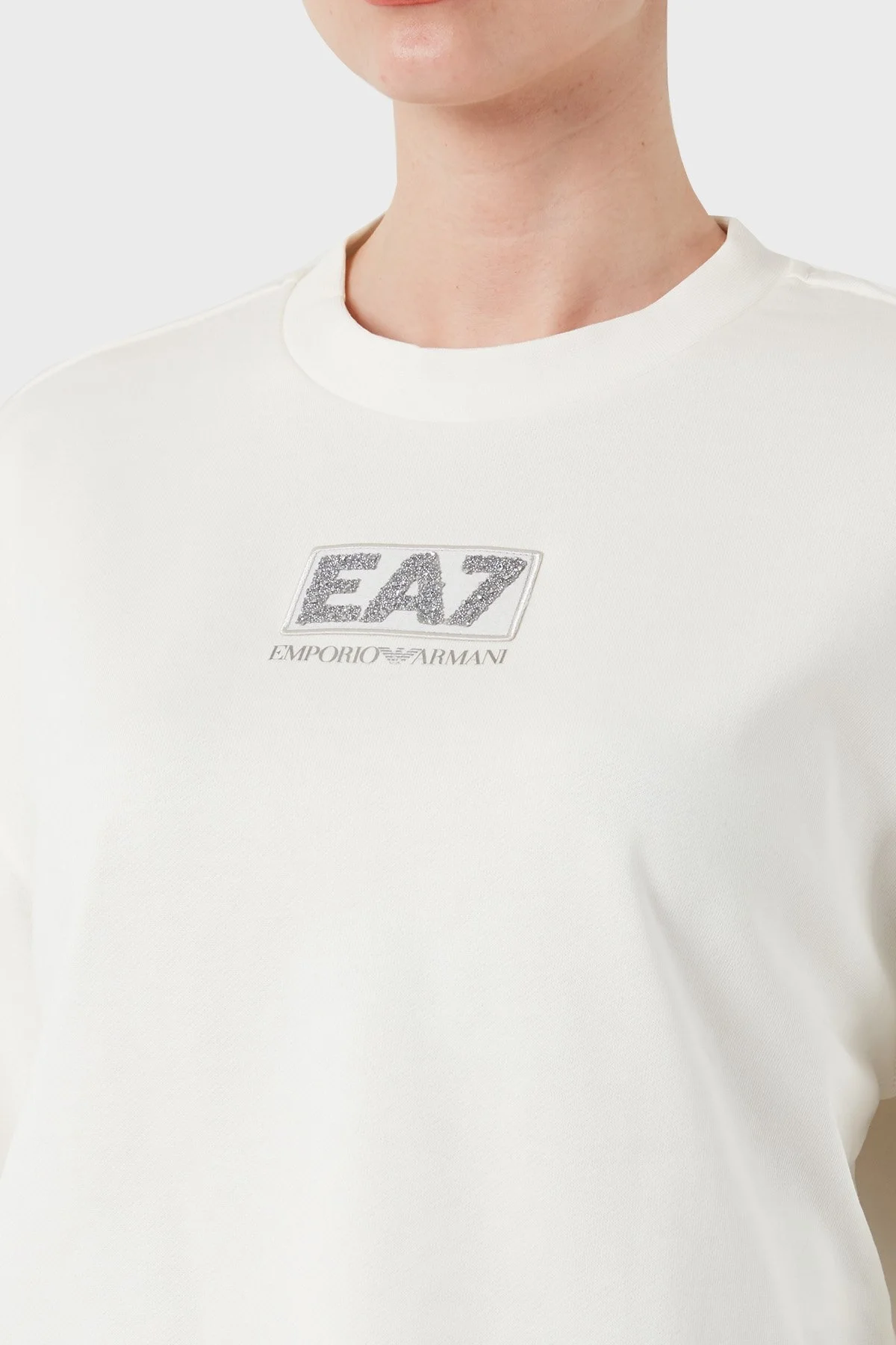 EA7 Pamuk Karışımlı Regular Fit Bisiklet Yaka Logolu Bayan T Shirt 7W000177 AF12473 U0005 EKRU - 6