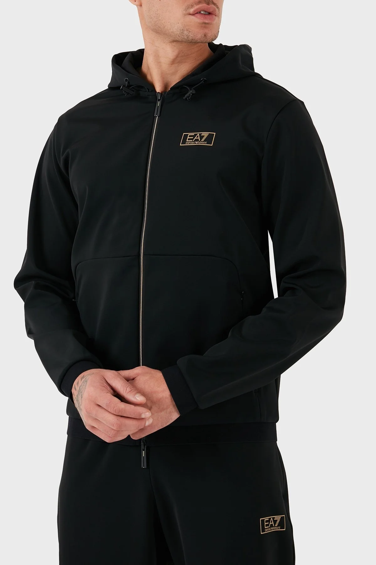 EA7 Pamuk Karışımlı Regular Fit Kapüşonlu Çift Yönlü Fermuar Erkek Sweat 7M000035 AF10343 UC001 SİYAH - 2