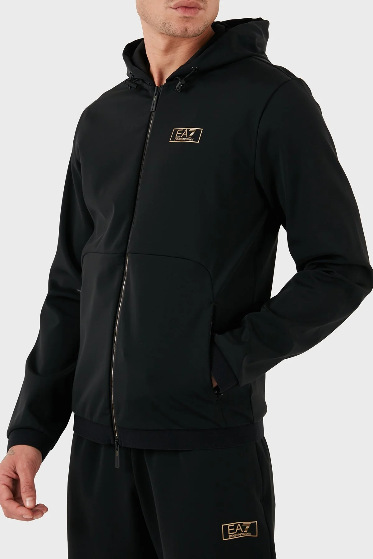 EA7 Pamuk Karışımlı Regular Fit Kapüşonlu Çift Yönlü Fermuar Erkek Sweat 7M000035 AF10343 UC001 SİYAH - 4