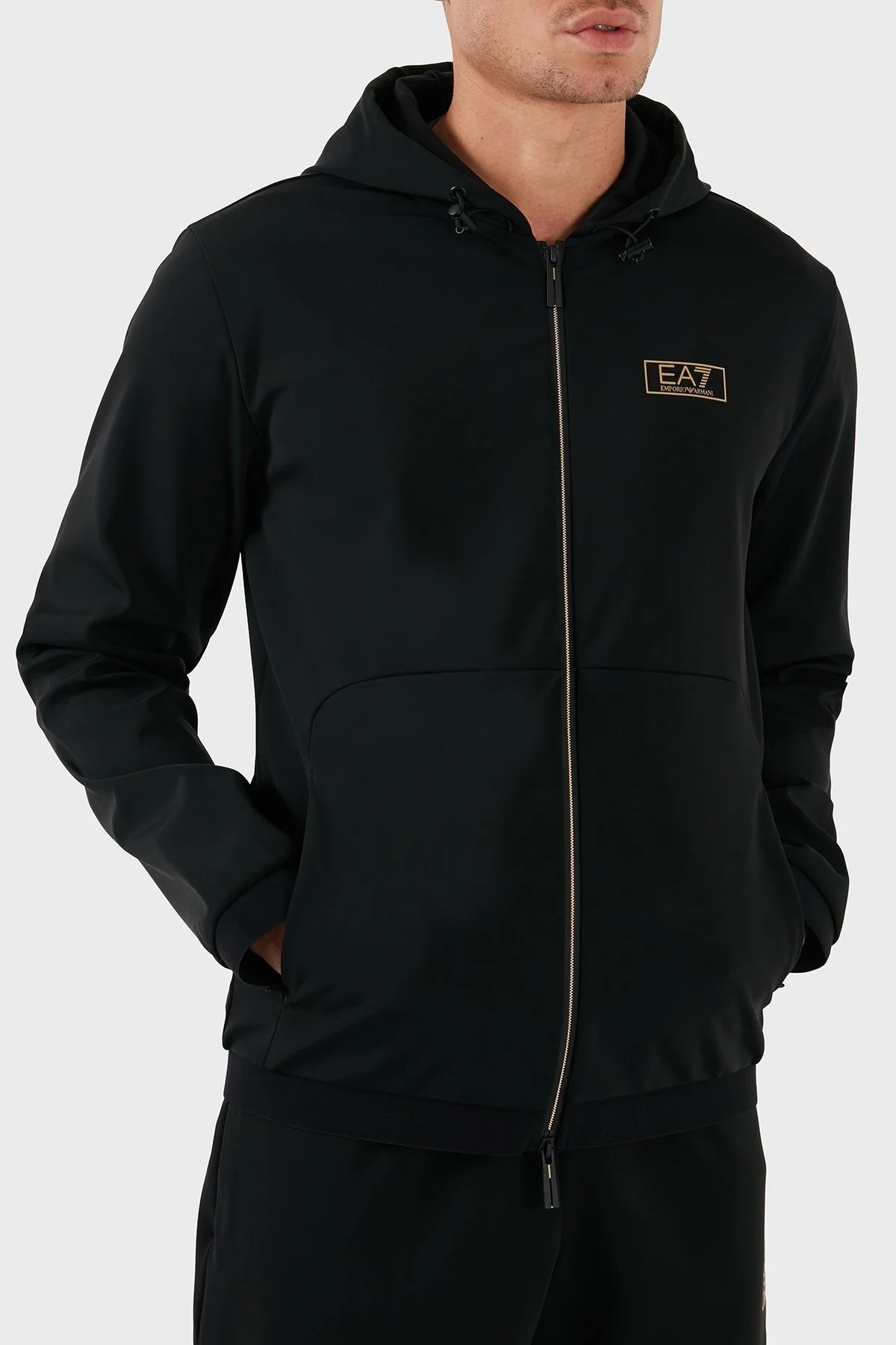 EA7 Pamuk Karışımlı Regular Fit Kapüşonlu Çift Yönlü Fermuar Erkek Sweat 7M000035 AF10343 UC001 SİYAH - 5