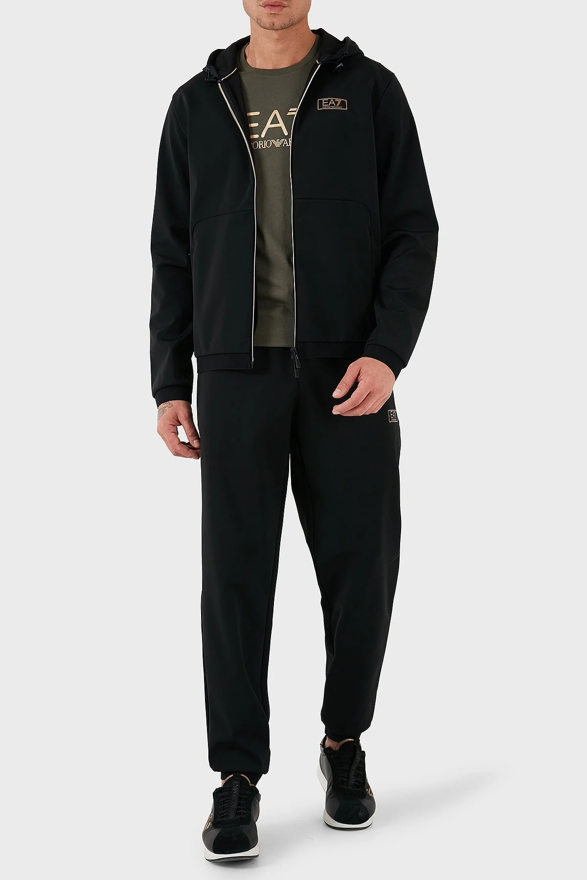 EA7 Pamuk Karışımlı Regular Fit Kapüşonlu Çift Yönlü Fermuar Erkek Sweat 7M000035 AF10343 UC001 SİYAH - 6