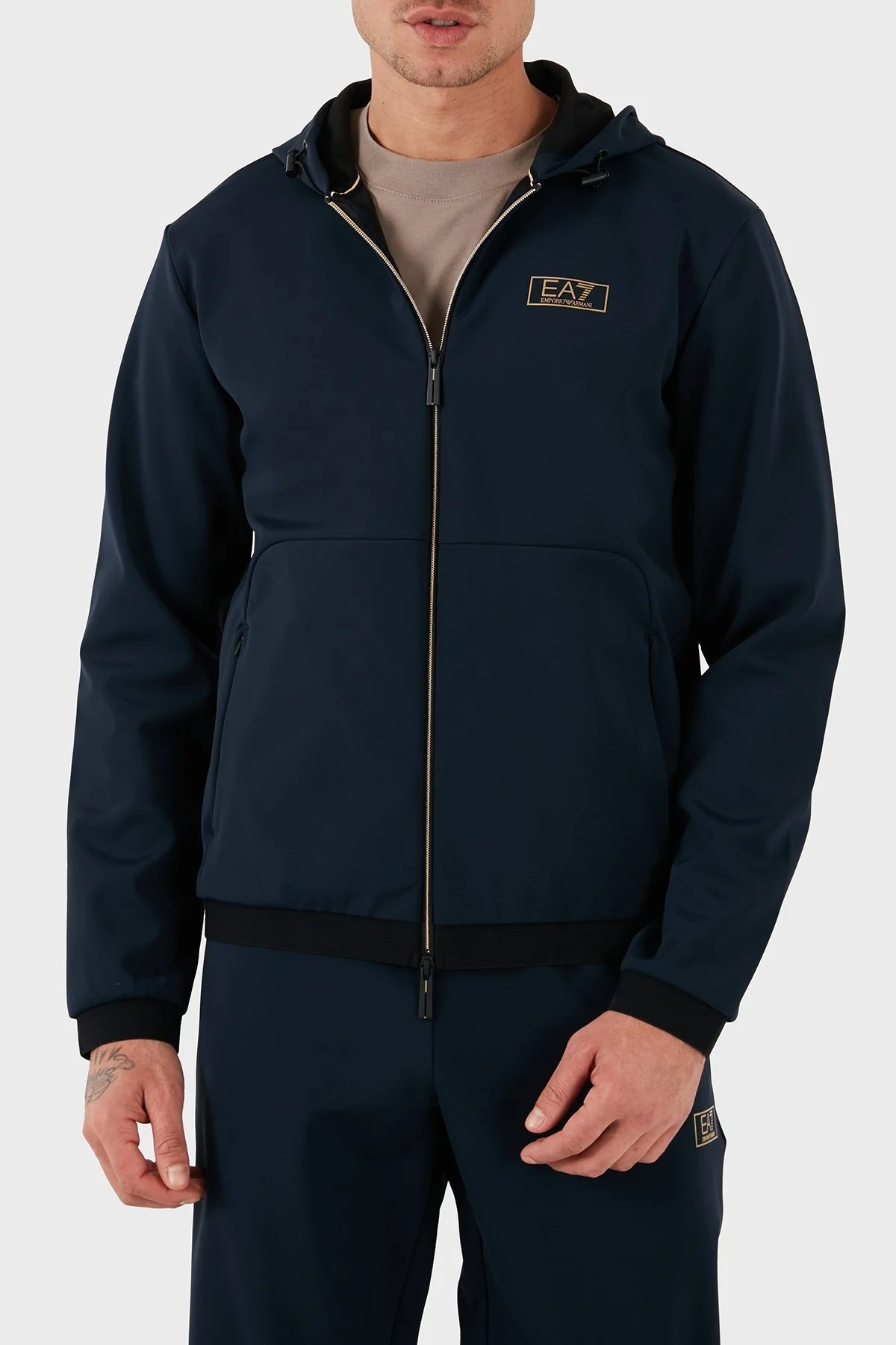 EA7 Pamuk Karışımlı Regular Fit Kapüşonlu Çift Yönlü Fermuarlı Erkek Sweat 7M000035 AF10343 UB102 LACİVERT - 1