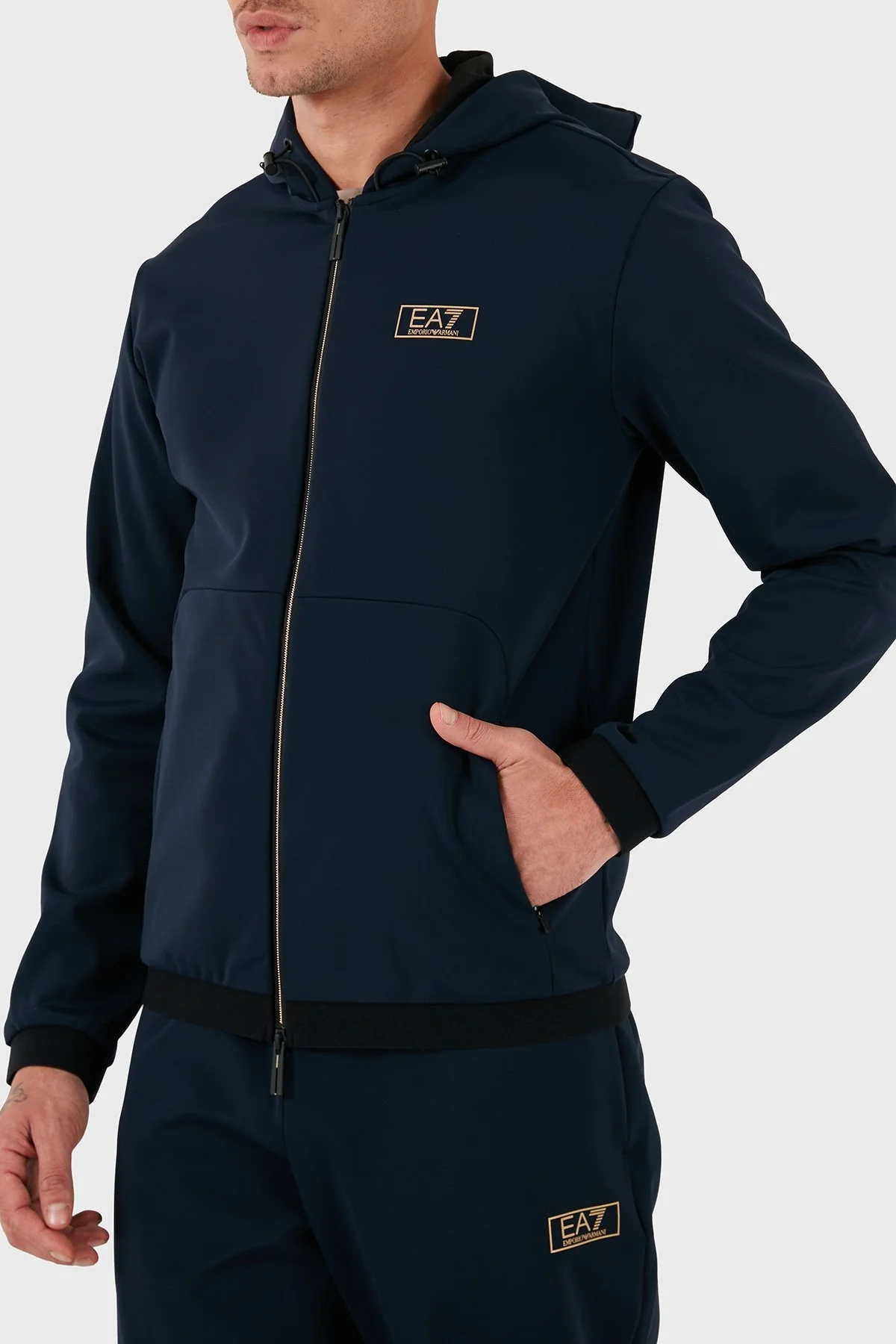 EA7 Pamuk Karışımlı Regular Fit Kapüşonlu Çift Yönlü Fermuarlı Erkek Sweat 7M000035 AF10343 UB102 LACİVERT - 2