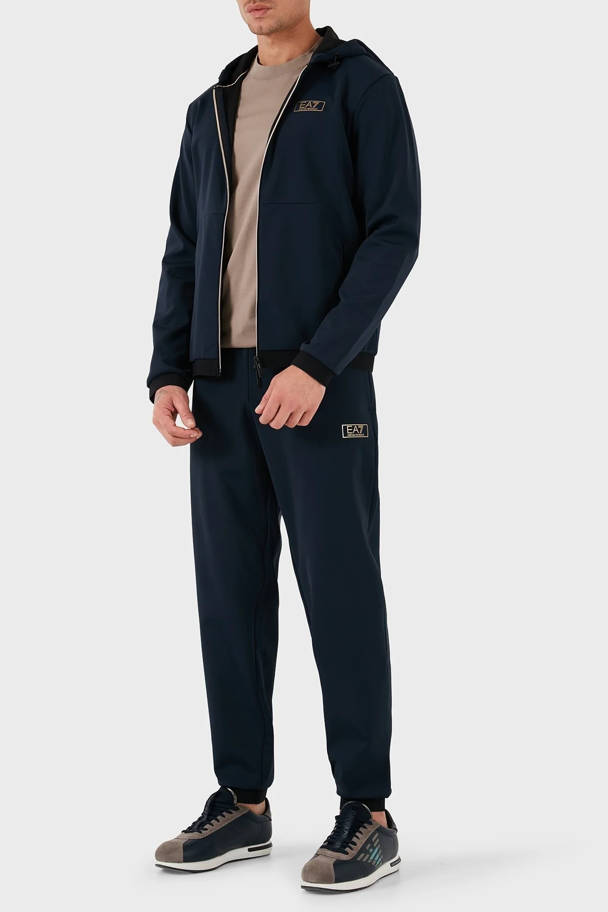 EA7 Pamuk Karışımlı Regular Fit Kapüşonlu Çift Yönlü Fermuarlı Erkek Sweat 7M000035 AF10343 UB102 LACİVERT - 4