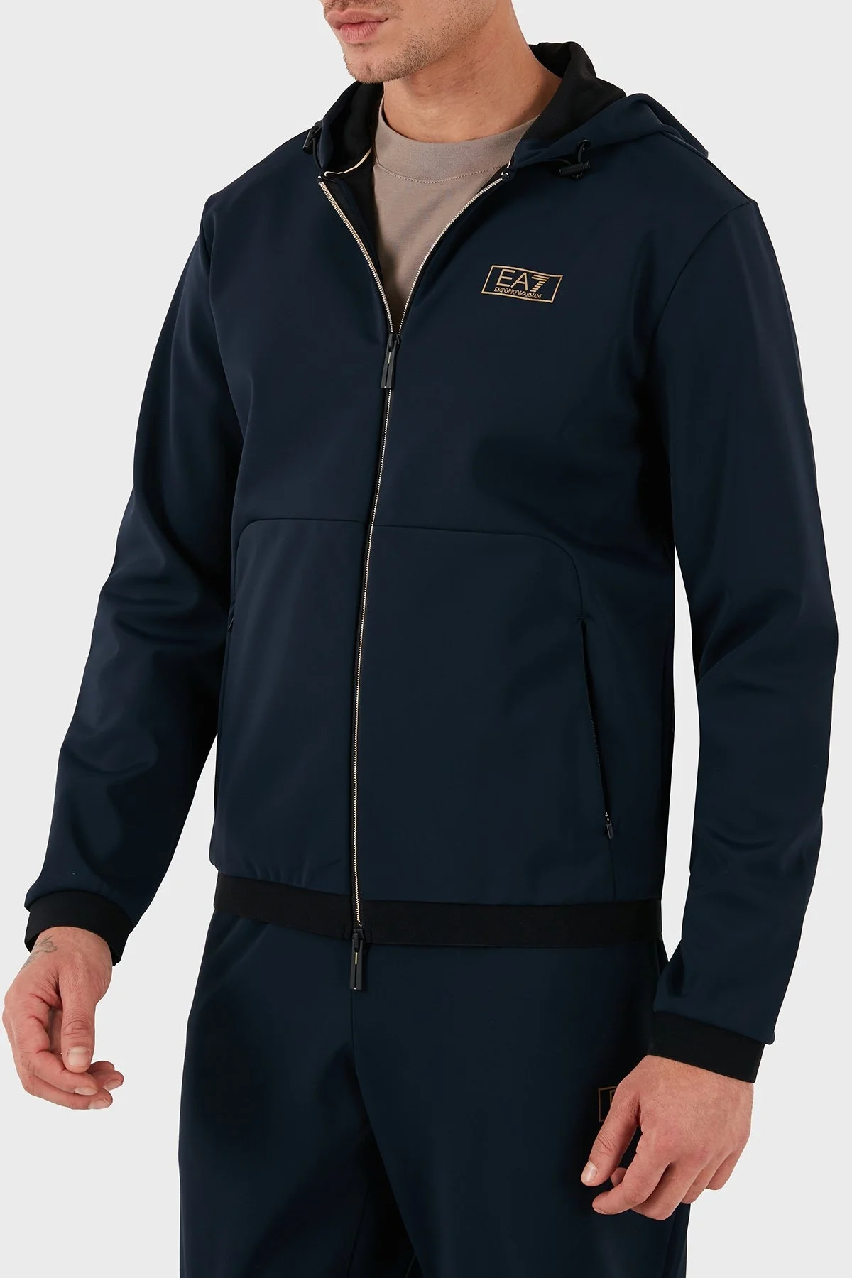 EA7 Pamuk Karışımlı Regular Fit Kapüşonlu Çift Yönlü Fermuarlı Erkek Sweat 7M000035 AF10343 UB102 LACİVERT - 6