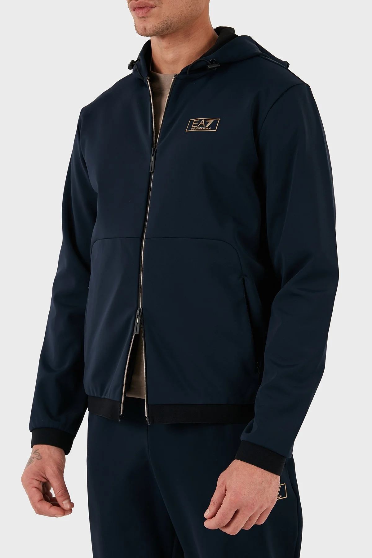 EA7 Pamuk Karışımlı Regular Fit Kapüşonlu Çift Yönlü Fermuarlı Erkek Sweat 7M000035 AF10343 UB102 LACİVERT - 7