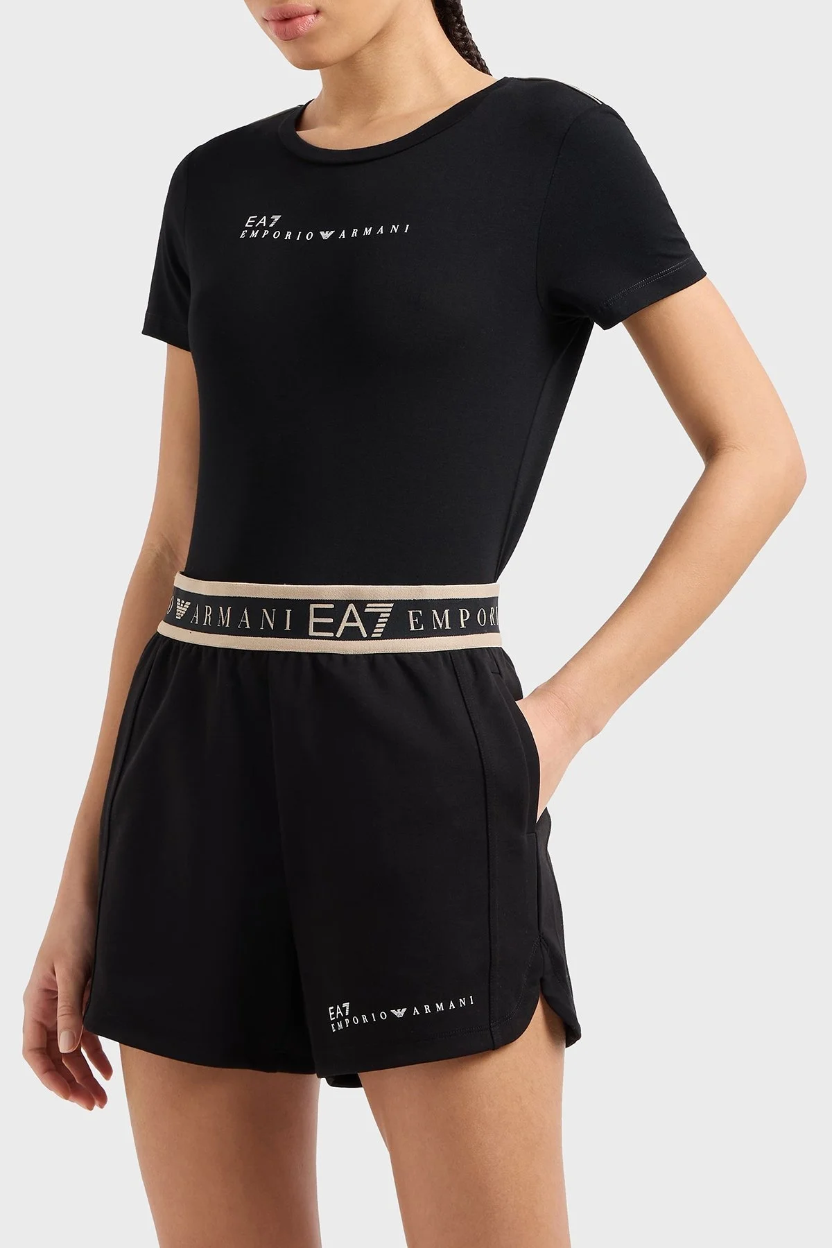 EA7 Pamuk Karışımlı Regular Fit Logolu Bayan Short 7W000280 AF12501 UC001 SİYAH - 1