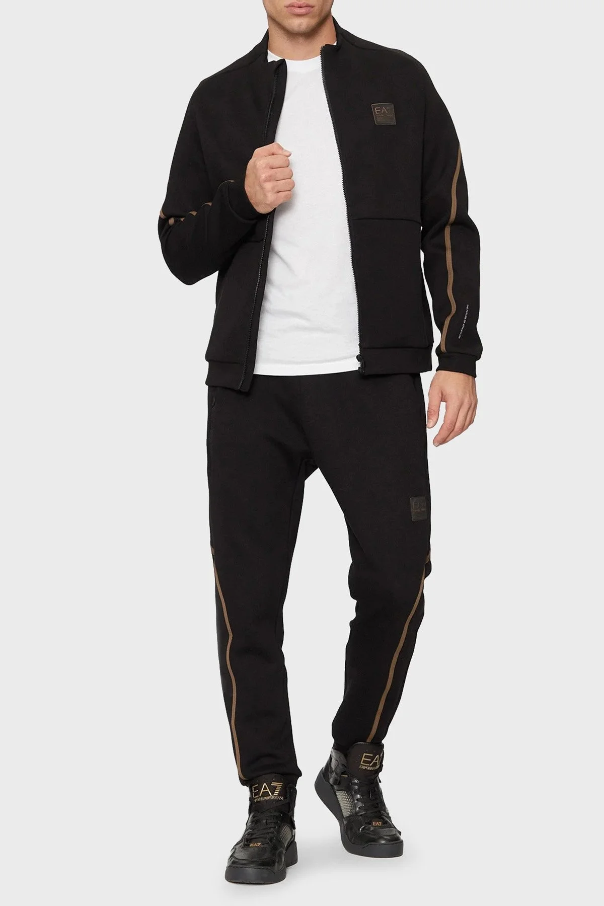 EA7 Pamuk Karışımlı Regular Fit Logolu Erkek Eşofman Takımı 6DPV62 PJODZ 1200 SİYAH - 1